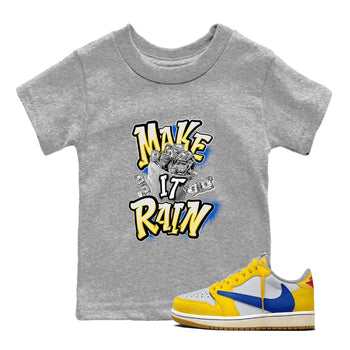 1s Travis Scott Canary shirt to match jordans Make It Rain Money sneaker tees Air Jordan 1 Travis Scott Canary SNRT sneaker release tees baby toddler Heather Grey 1 cotton Shirt