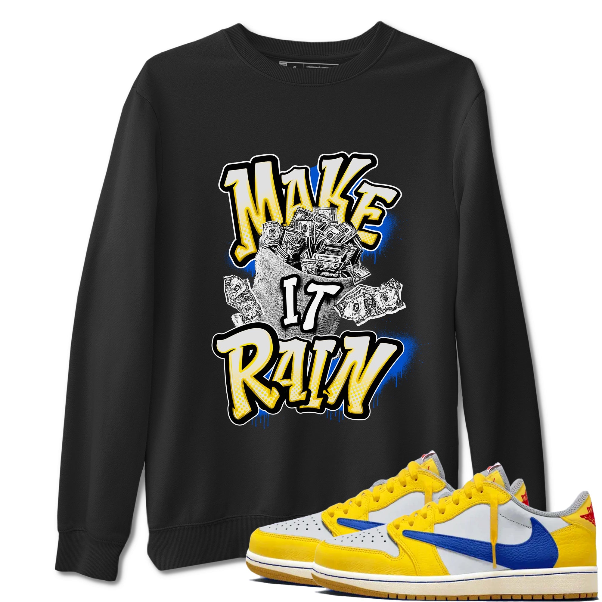 1s Travis Scott Canary shirt to match jordans Make It Rain Money sneaker tees Air Jordan 1 Travis Scott Canary SNRT Sneaker Release Tees unisex cotton Black 1 crew neck shirt