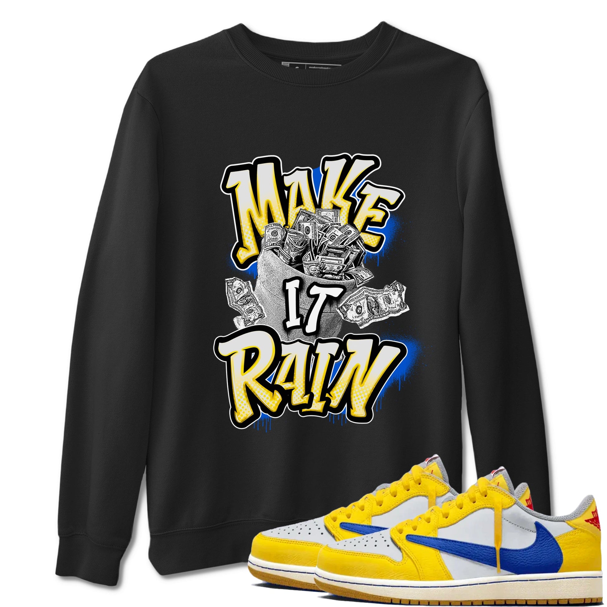 1s Travis Scott Canary shirt to match jordans Make It Rain Money sneaker tees Air Jordan 1 Travis Scott Canary SNRT Sneaker Release Tees unisex cotton Black 1 crew neck shirt