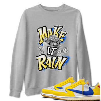 1s Travis Scott Canary shirt to match jordans Make It Rain Money sneaker tees Air Jordan 1 Travis Scott Canary SNRT Sneaker Release Tees unisex cotton Heather Grey 1 crew neck shirt