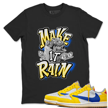 1s Travis Scott Canary shirt to match jordans Make It Rain Money sneaker tees Air Jordan 1 Travis Scott Canary SNRT Sneaker Release Tees unisex cotton Black 1 crew neck shirt