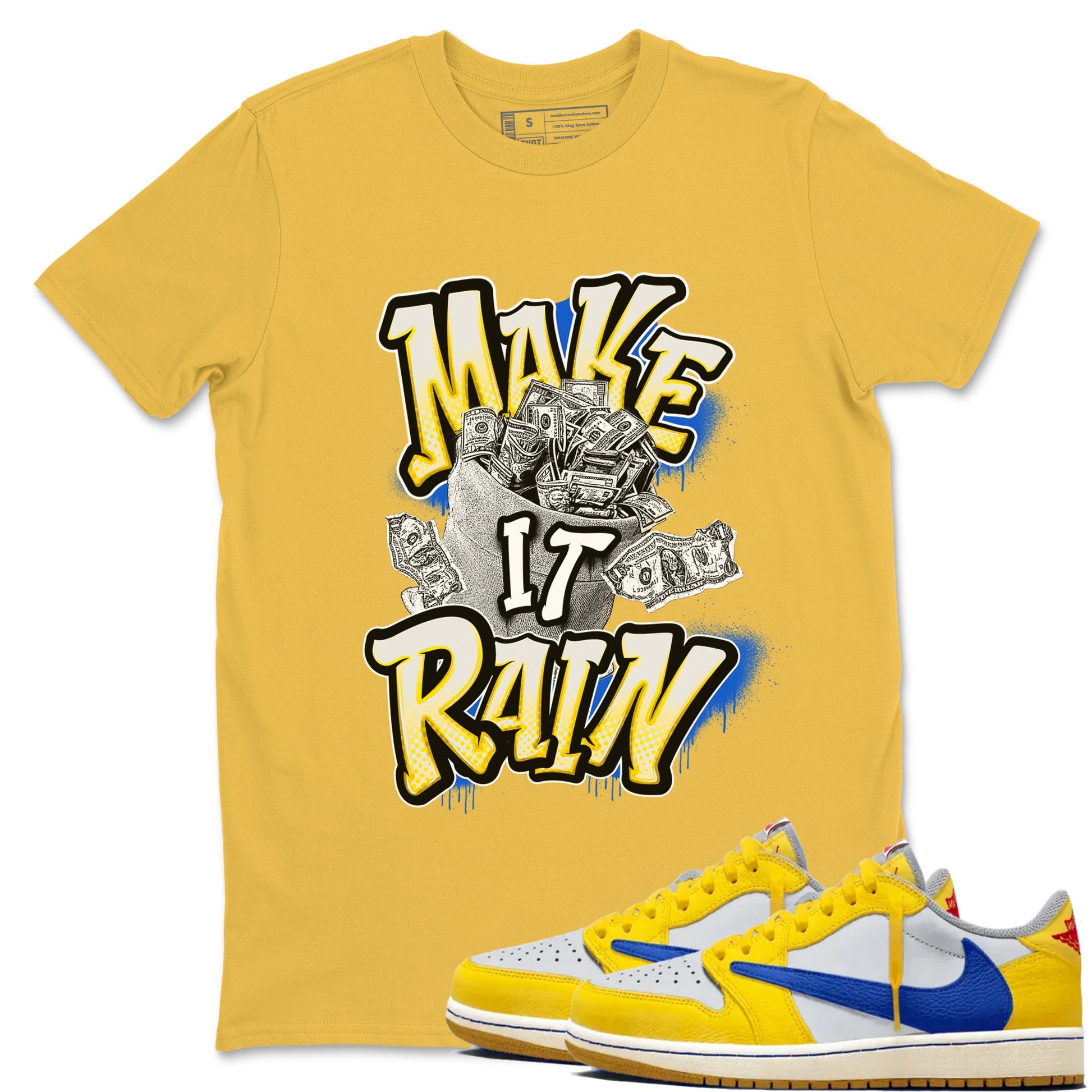 1s Travis Scott Canary shirt to match jordans Make It Rain Money sneaker tees Air Jordan 1 Travis Scott Canary SNRT Sneaker Release Tees unisex cotton Daisy 1 crew neck shirt