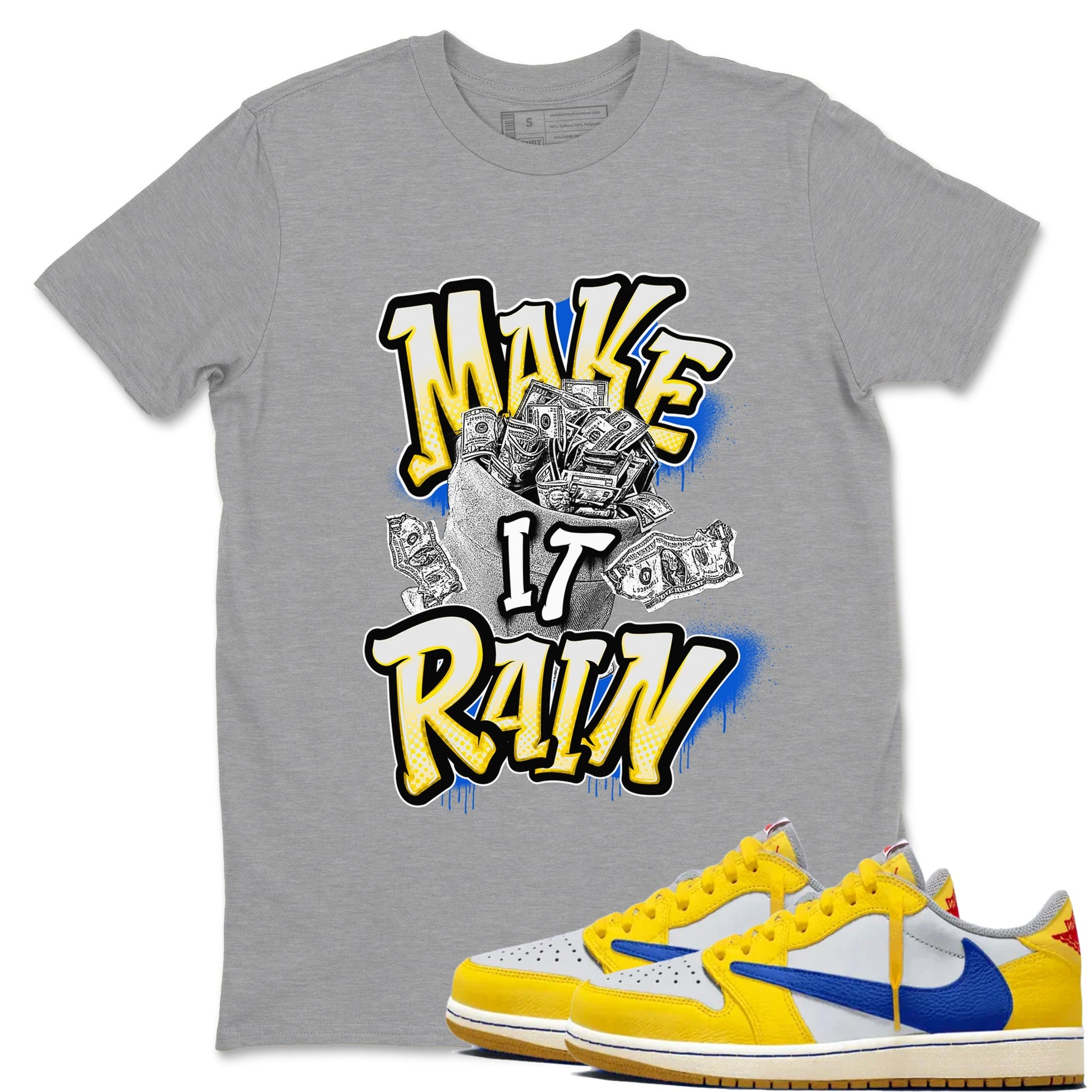 1s Travis Scott Canary shirt to match jordans Make It Rain Money sneaker tees Air Jordan 1 Travis Scott Canary SNRT Sneaker Release Tees unisex cotton Heather Grey 1 crew neck shirt