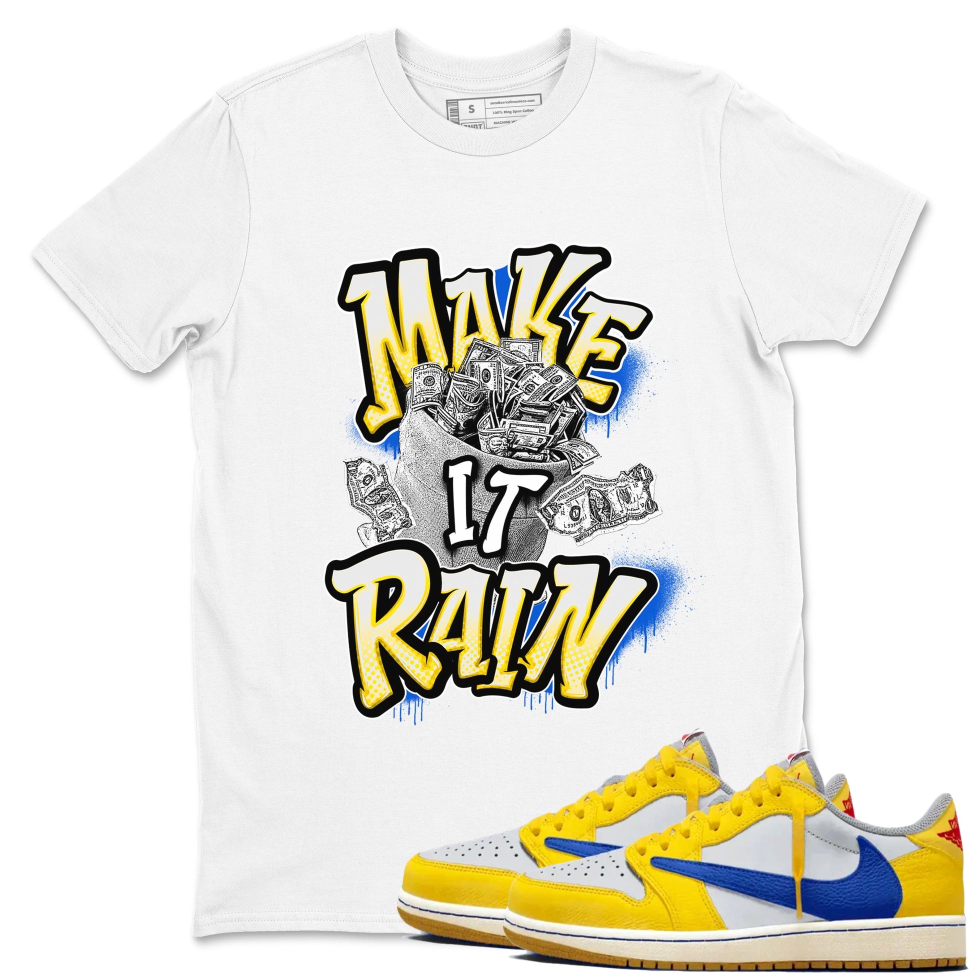 1s Travis Scott Canary shirt to match jordans Make It Rain Money sneaker tees Air Jordan 1 Travis Scott Canary SNRT Sneaker Release Tees unisex cotton White 1 crew neck shirt