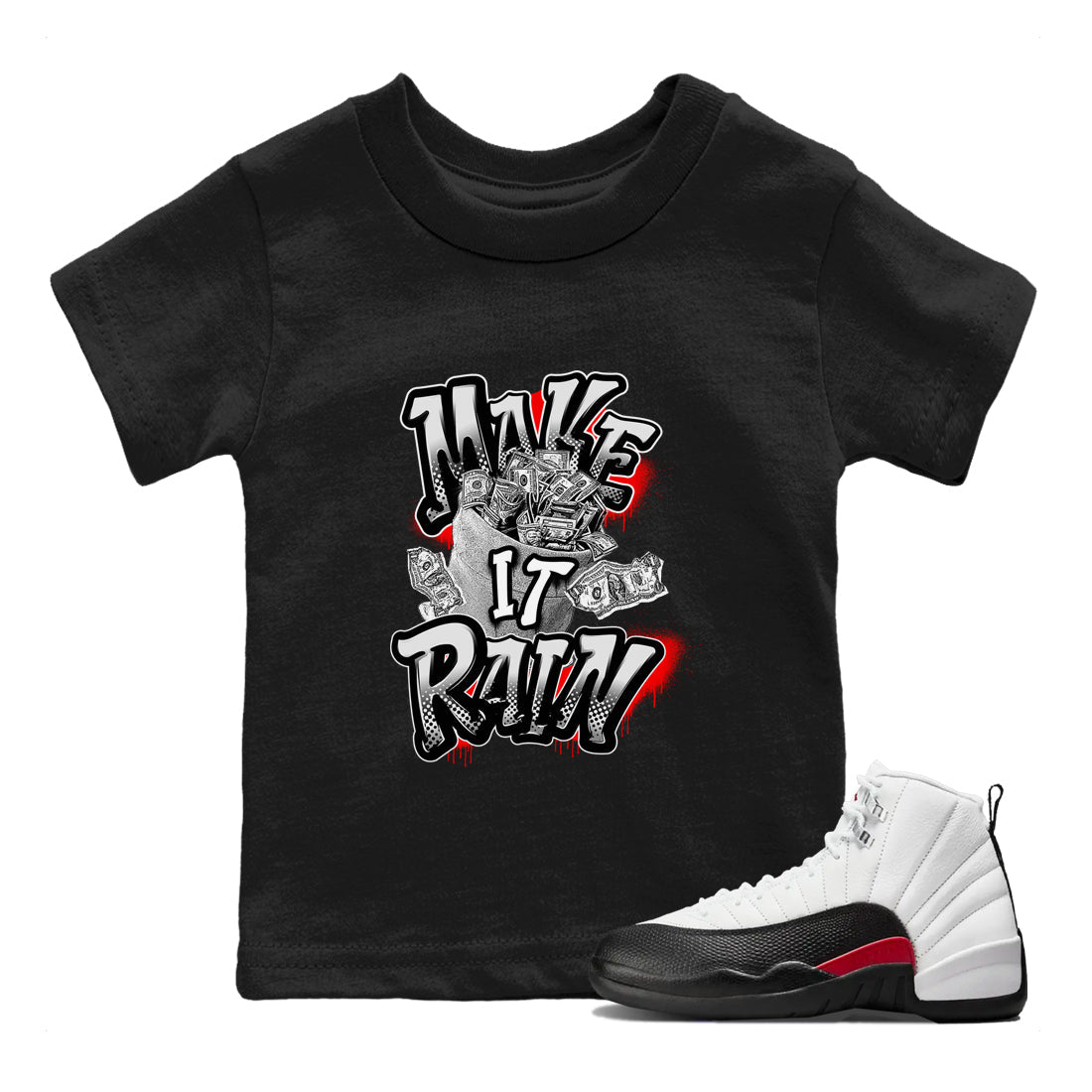 12s Taxi Flip shirts to match jordans Make It Rain Money sneaker match tees Air Jordan 12 Taxi Flip SNRT Sneaker Tees streetwear brand Baby and Youth Black 1 cotton tee