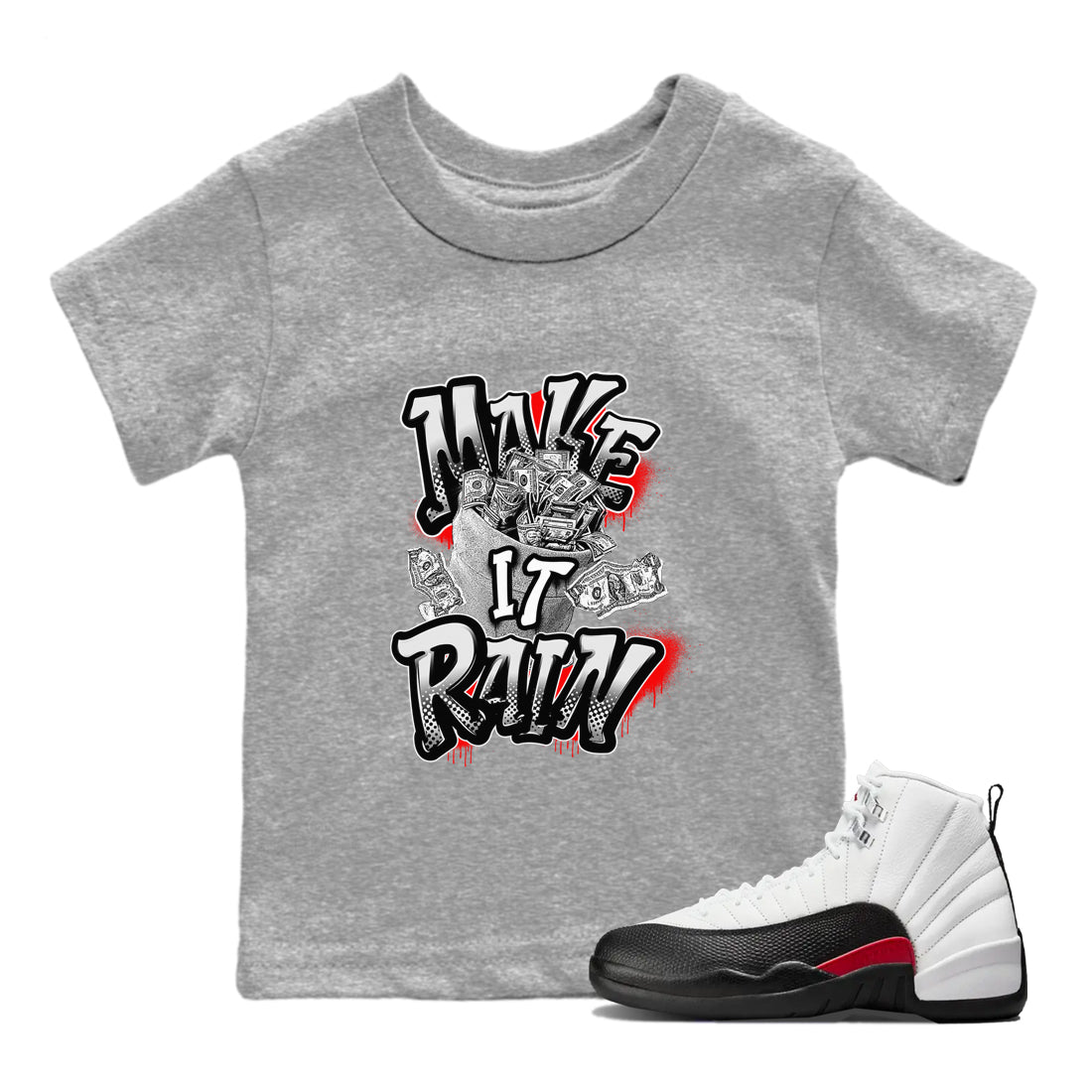 12s Taxi Flip shirts to match jordans Make It Rain Money sneaker match tees Air Jordan 12 Taxi Flip SNRT Sneaker Tees streetwear brand Baby and Youth Heather Grey 1 cotton tee