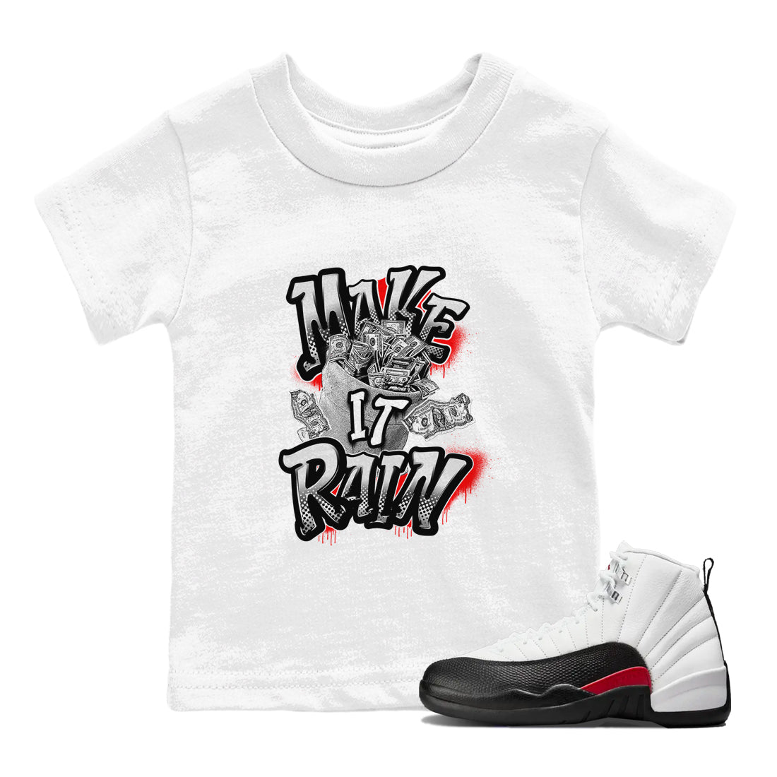 12s Taxi Flip shirts to match jordans Make It Rain Money sneaker match tees Air Jordan 12 Taxi Flip SNRT Sneaker Tees streetwear brand Baby and Youth White 1 cotton tee