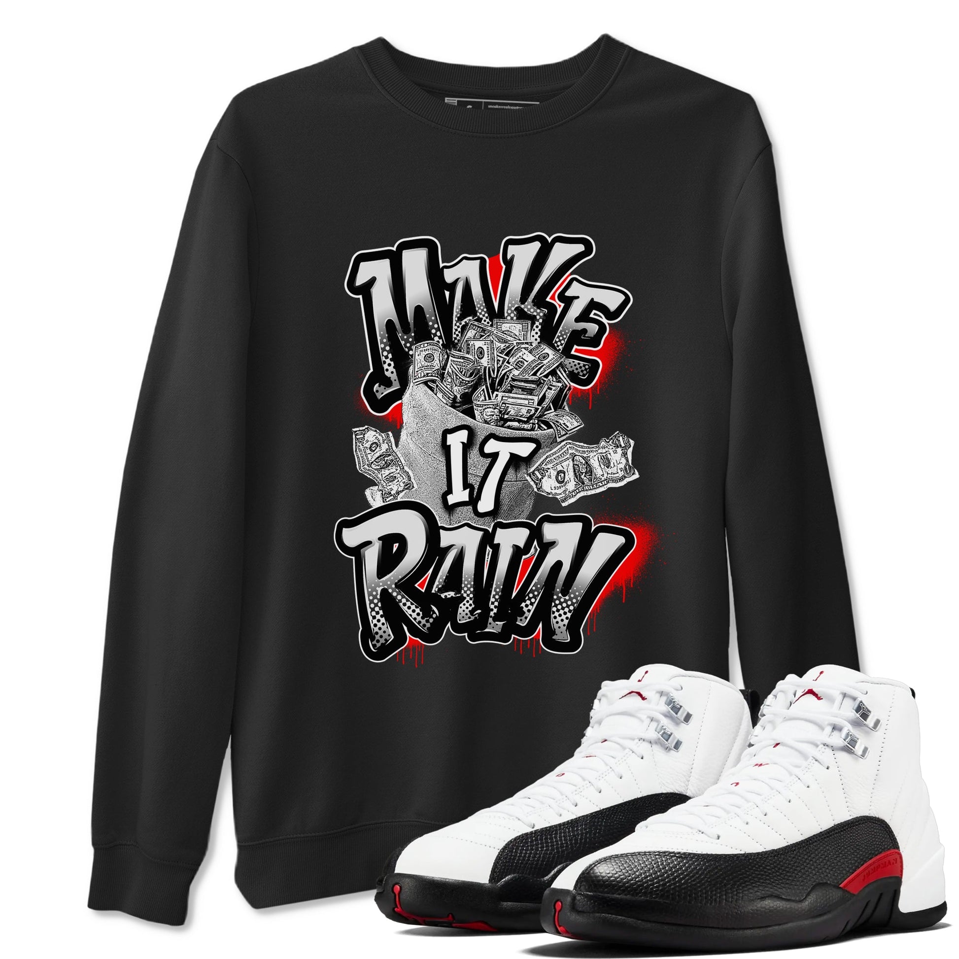 12s Taxi Flip shirts to match jordans Make It Rain Money sneaker match tees Air Jordan 12 Taxi Flip SNRT Sneaker Tees streetwear brand Black 1 unisex cotton tee