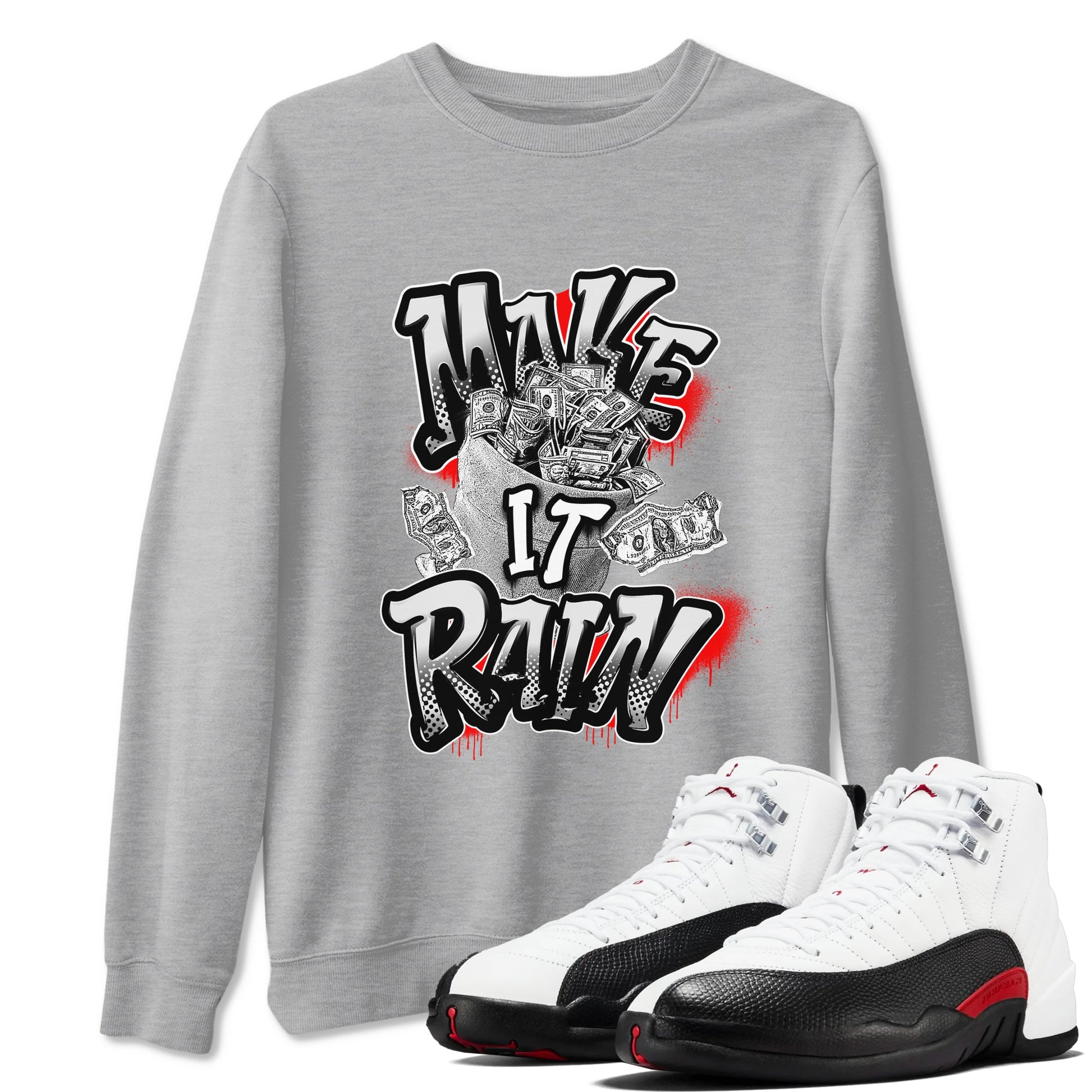 12s Taxi Flip shirts to match jordans Make It Rain Money sneaker match tees Air Jordan 12 Taxi Flip SNRT Sneaker Tees streetwear brand Heather Grey 1 unisex cotton tee