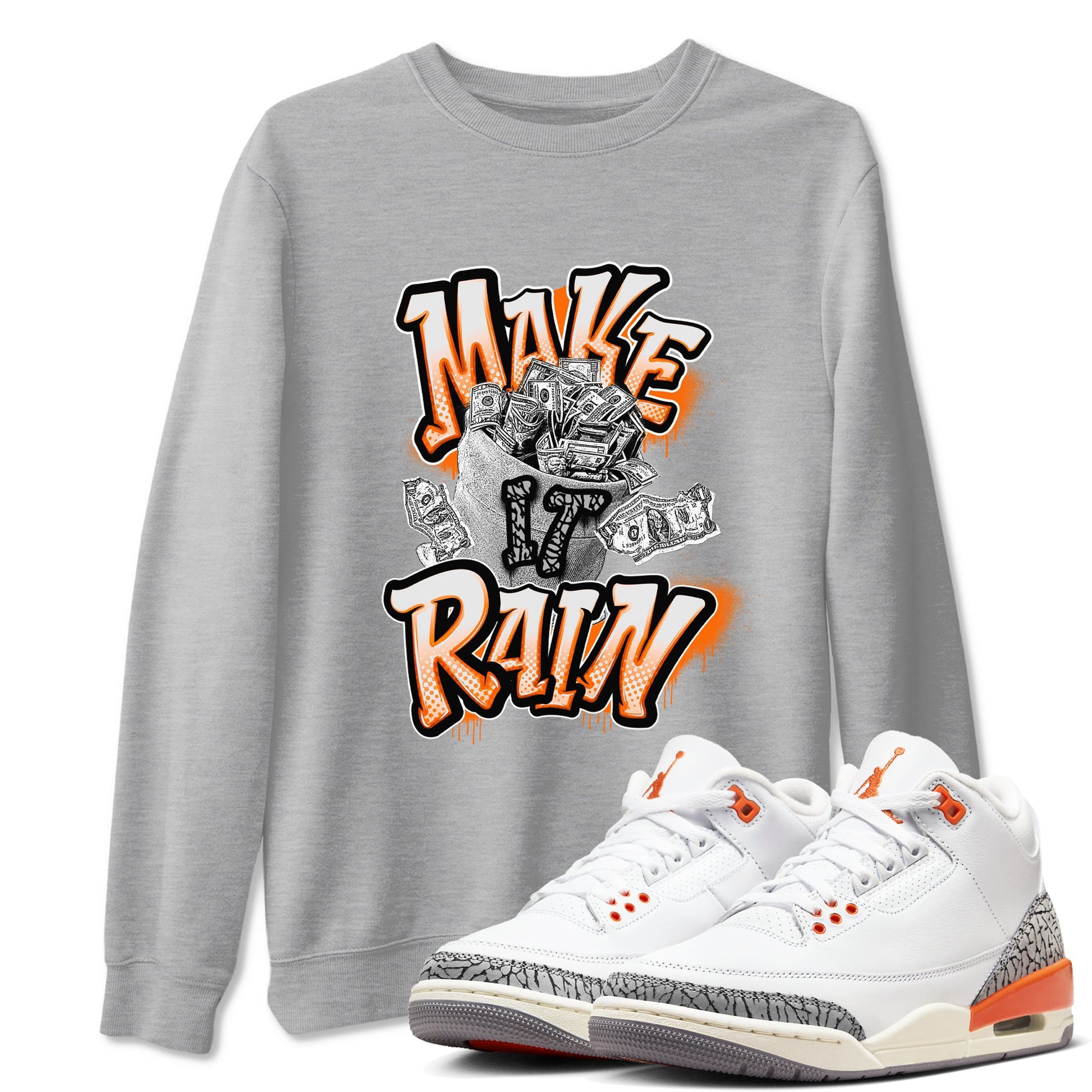 3s Georgia Peach shirt to match jordans Make It Rain Money sneaker tees Air Jordan 3 Georgia Peach SNRT Sneaker Release Tees unisex cotton Heather Grey 1 crew neck shirt