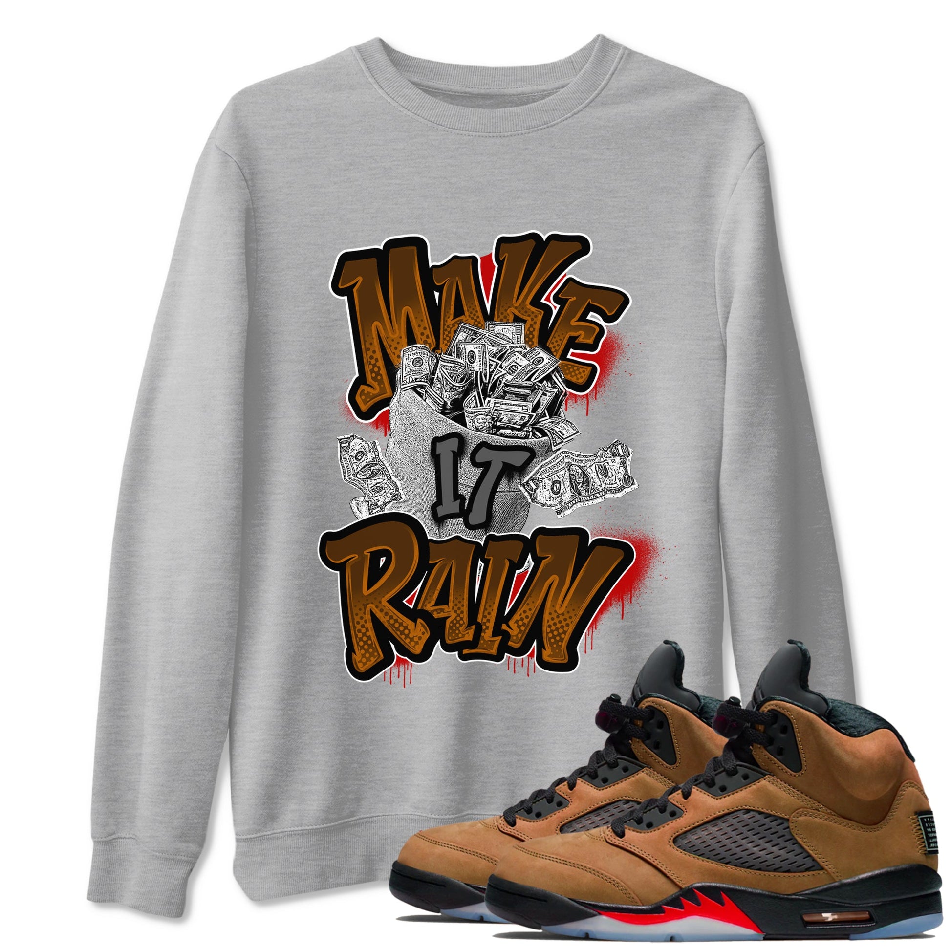 5s Archaeo Brown shirts to match jordans Make It Rain Money sneaker match tees Air Jordan 5 Archaeo Brown match shoes to clothes SNRT Sneaker Tees unisex cotton Heather Grey 1 shirts