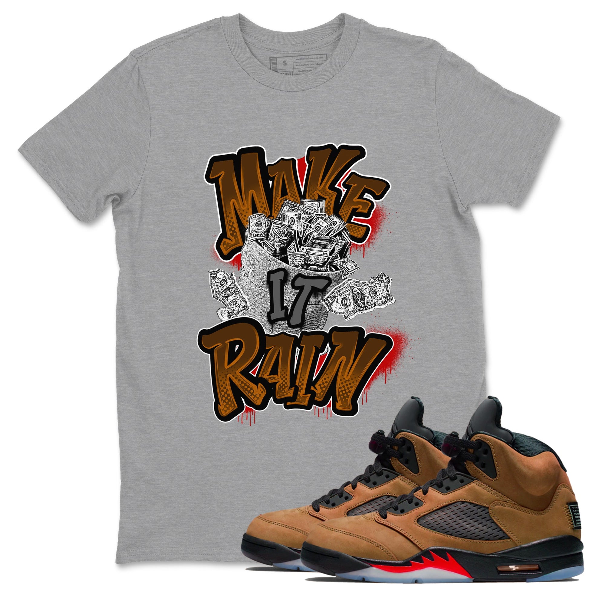 5s Archaeo Brown shirts to match jordans Make It Rain Money sneaker match tees Air Jordan 5 Archaeo Brown match shoes to clothes SNRT Sneaker Tees unisex cotton Heather Grey 1 shirts