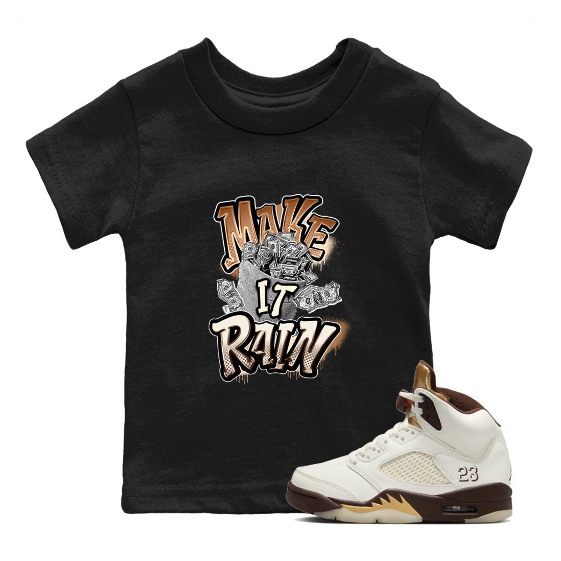 5s Golden Ticket shirts to match jordans Make It Rain Money best t shirts to wear with jordans Air Jordan 5 Golden Ticket match shoes to clothes SNRT Sneaker Tees Youth Baby Black 1 tee