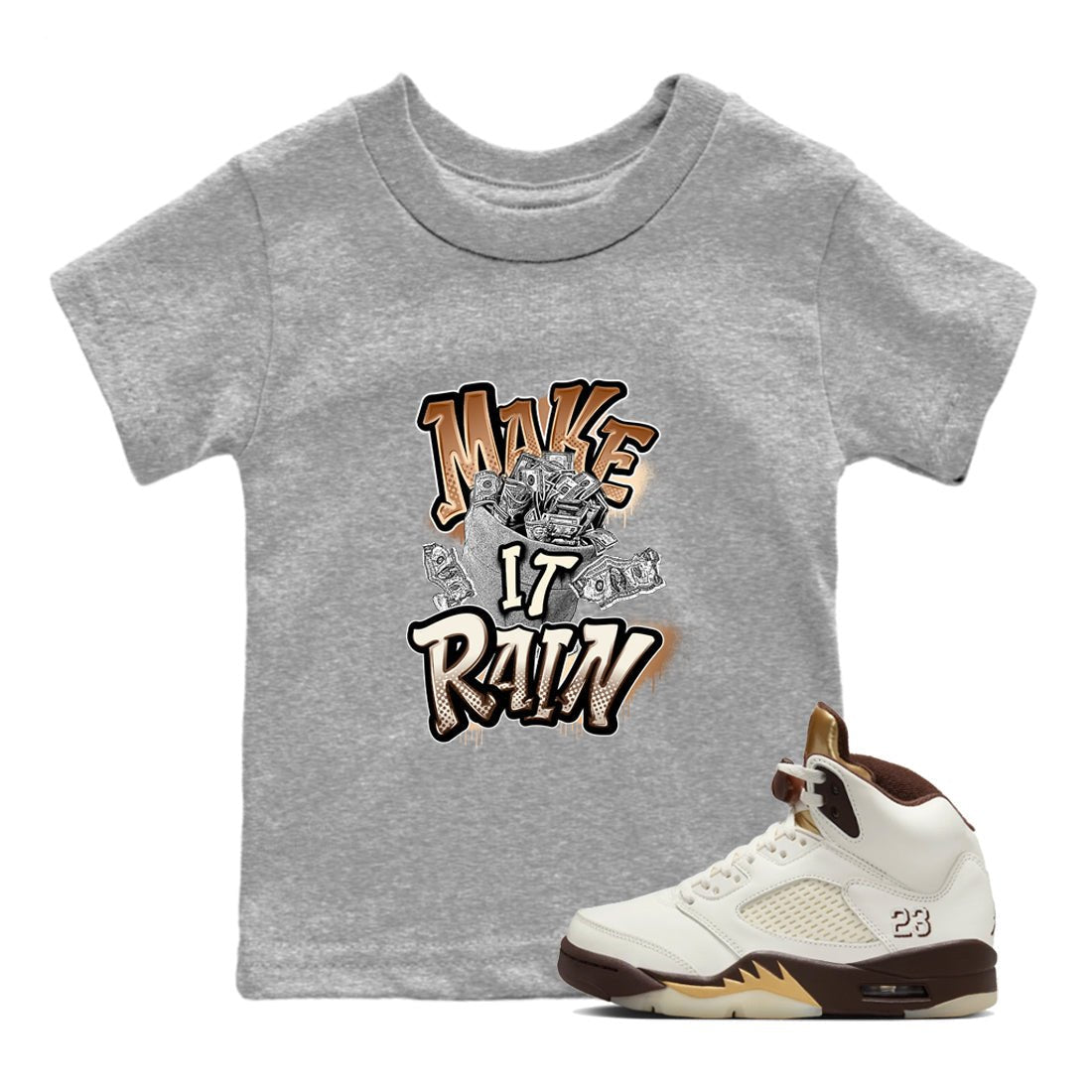 5s Golden Ticket shirts to match jordans Make It Rain Money best t shirts to wear with jordans Air Jordan 5 Golden Ticket match shoes to clothes SNRT Sneaker Tees Youth Baby Heather Grey 1 tee