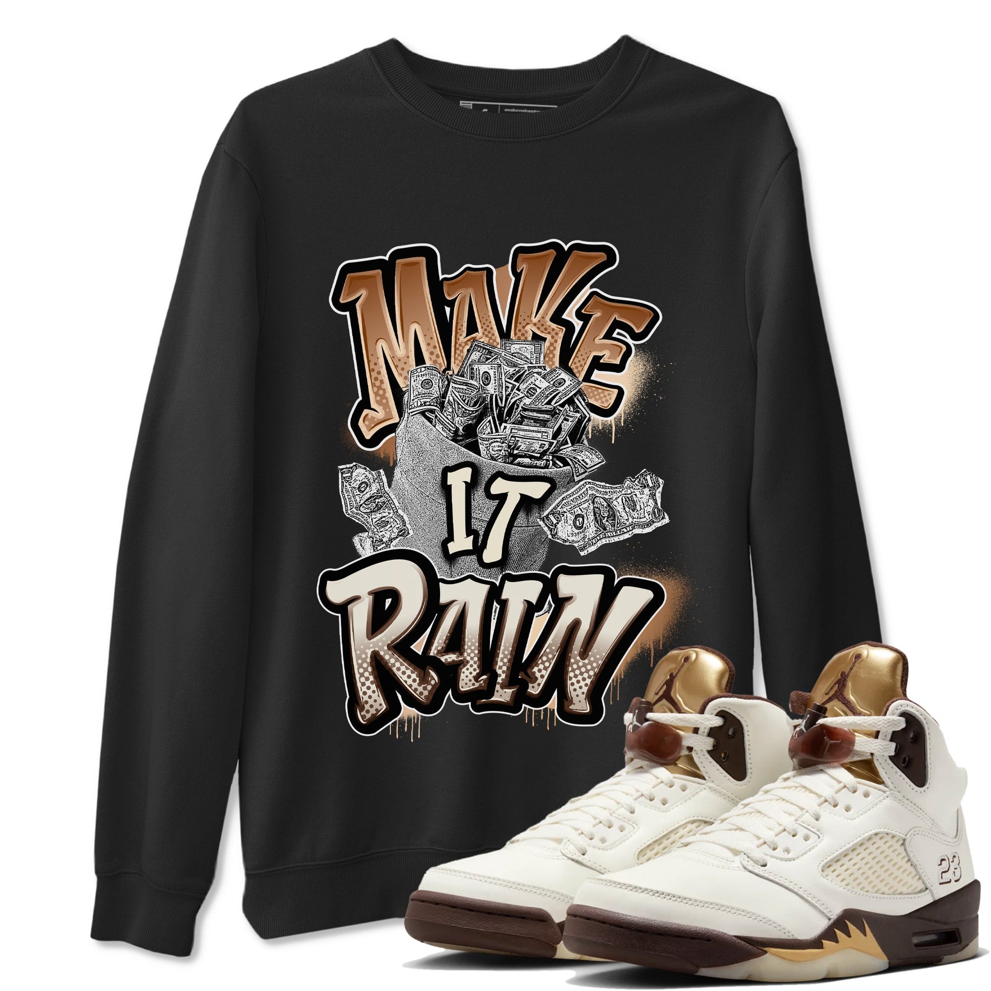 5s Golden Ticket shirts to match jordans Make It Rain Money best t shirts to wear with jordans Air Jordan 5 Golden Ticket match shoes to clothes SNRT Sneaker Tees unisex cotton Black 1 shirts