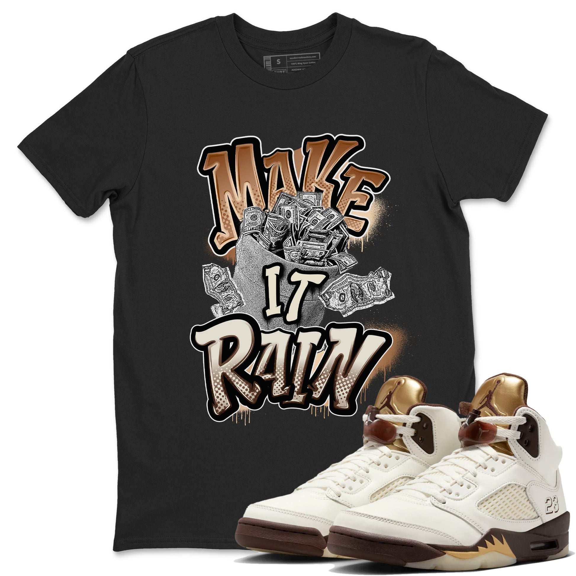 5s Golden Ticket shirts to match jordans Make It Rain Money best t shirts to wear with jordans Air Jordan 5 Golden Ticket match shoes to clothes SNRT Sneaker Tees unisex cotton Black 1 shirts