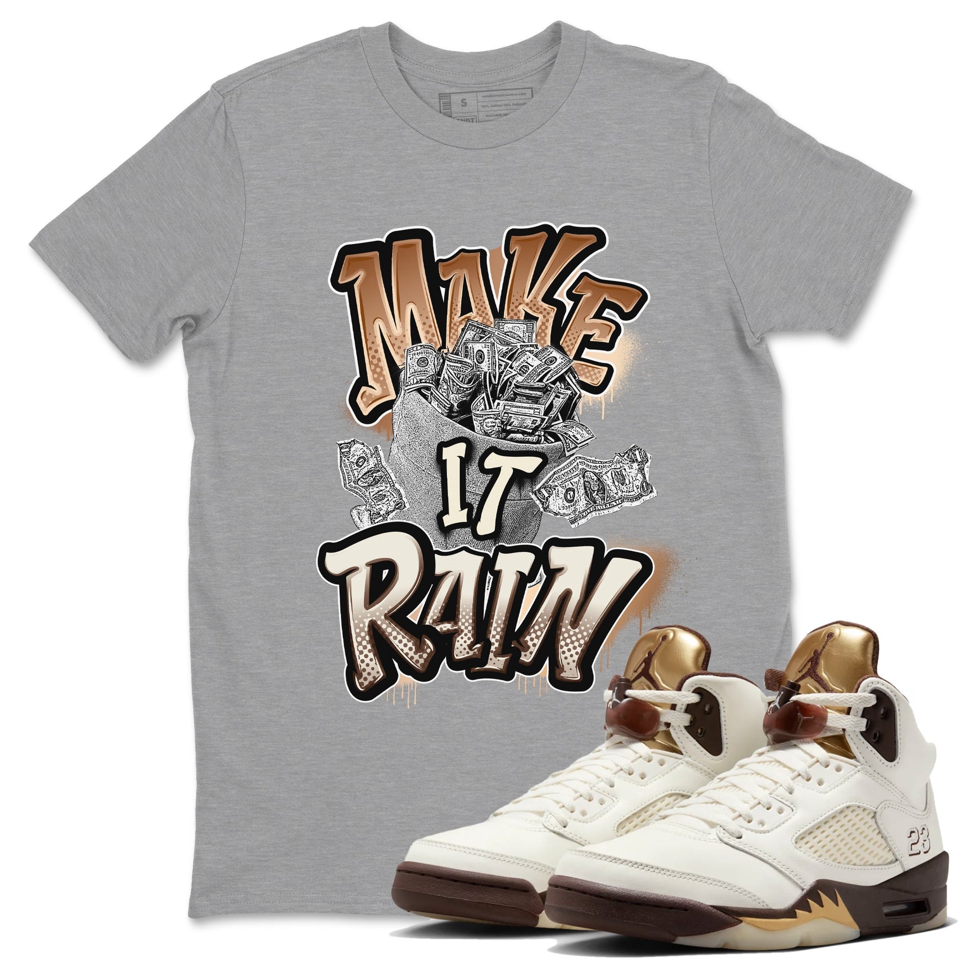 5s Golden Ticket shirts to match jordans Make It Rain Money best t shirts to wear with jordans Air Jordan 5 Golden Ticket match shoes to clothes SNRT Sneaker Tees unisex cotton Heather Grey 1 shirts