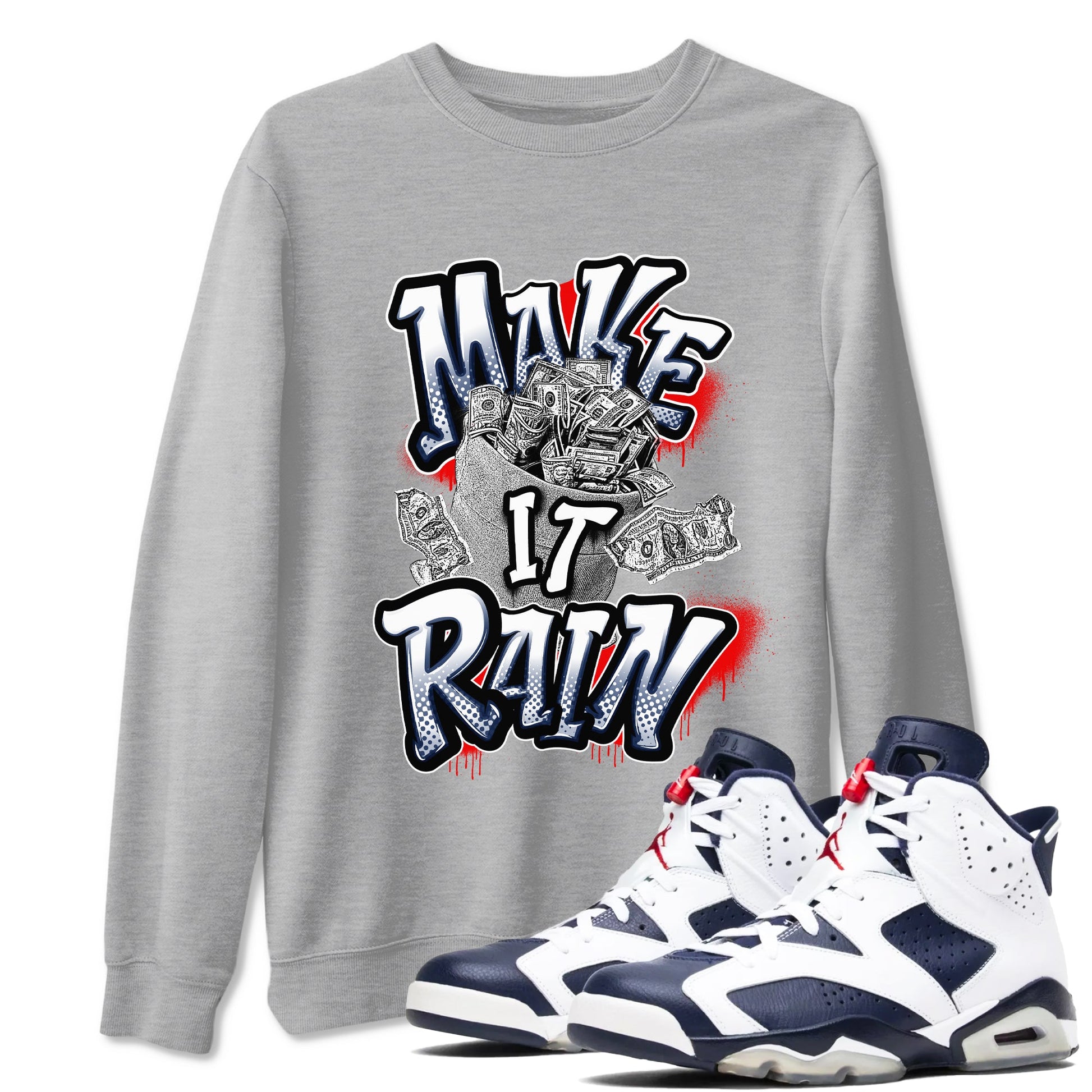 6s White And Midnight Navy shirts to match jordans Make It Rain Money sneaker match tees Air Jordan 6 White And Midnight Navy SNRT Sneaker Tees streetwear brand Heather Grey 1 unisex cotton tee