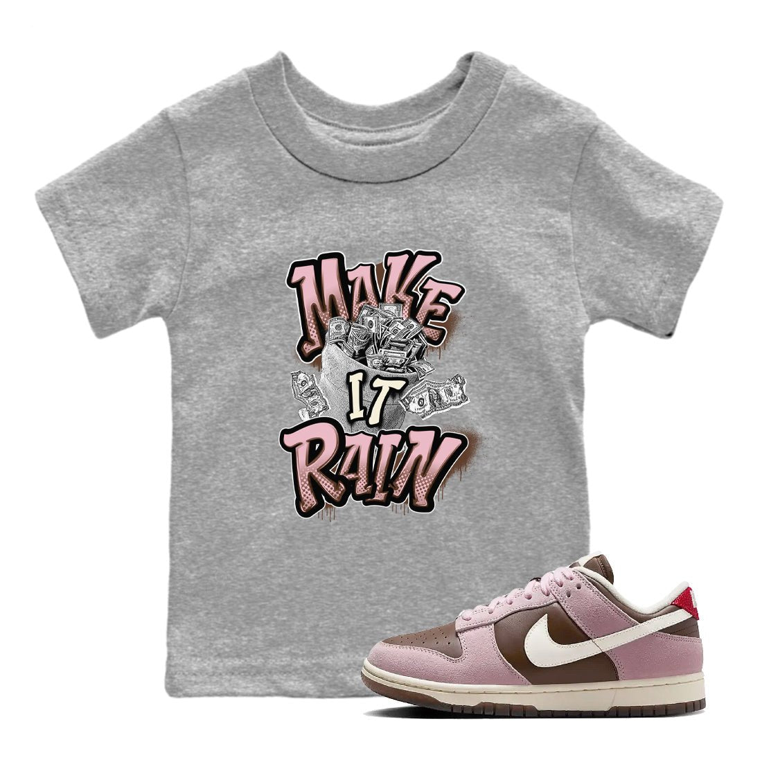 Dunk Cacao Wow And Pink Foam shirts to match jordans Make It Rain Money sneaker match tees Dunk Cacao Wow And Pink Foam SNRT Sneaker Tees streetwear brand Baby and Youth Heather Grey 1 cotton tee