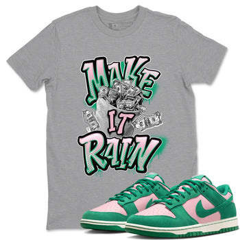 Dunk Low Medium Soft Pink Malachite shirt to match jordans Make It Rain Money sneaker tees Dunk Medium Soft Pink Malachite SNRT Sneaker Release Tees unisex cotton Heather Grey 1 crew neck shirt