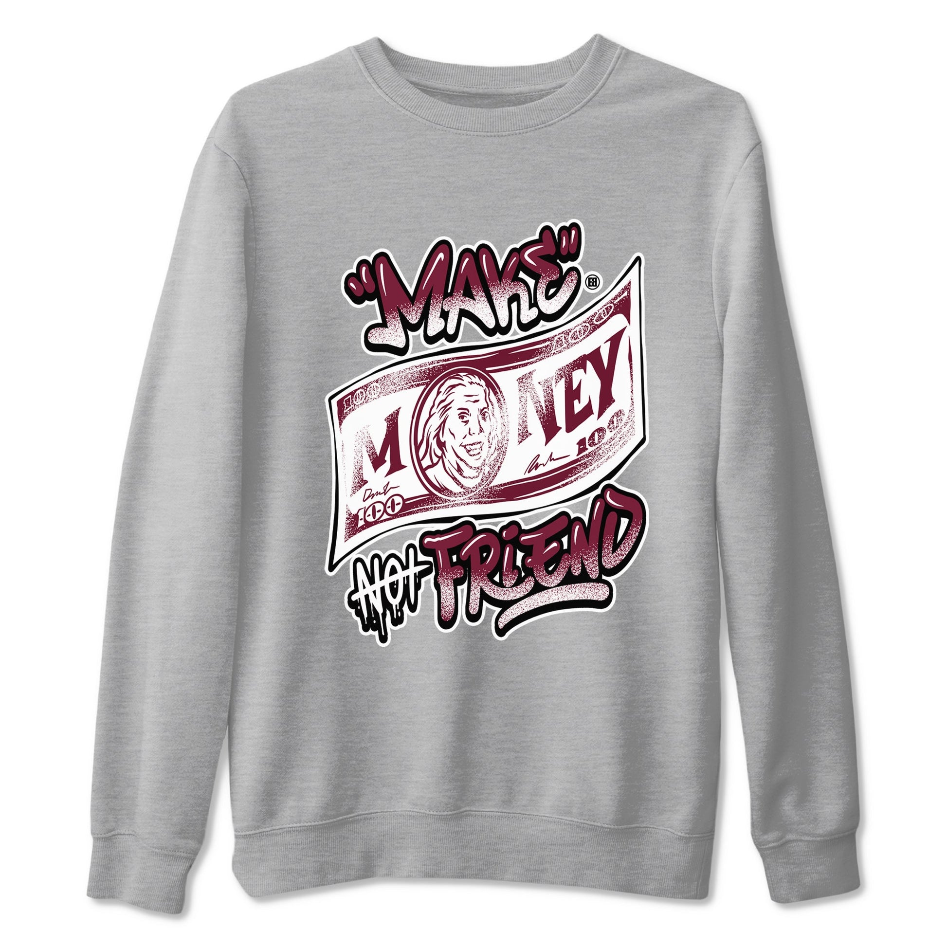 Air Jordan 1 High OG Metallic Burgundy shirts to match jordans Make Money Not Friends sneaker match tees Air Jordan 1 Metallic Burgundy SNRT Sneaker Tees streetwear brand Heather Grey 2 unisex cotton tee