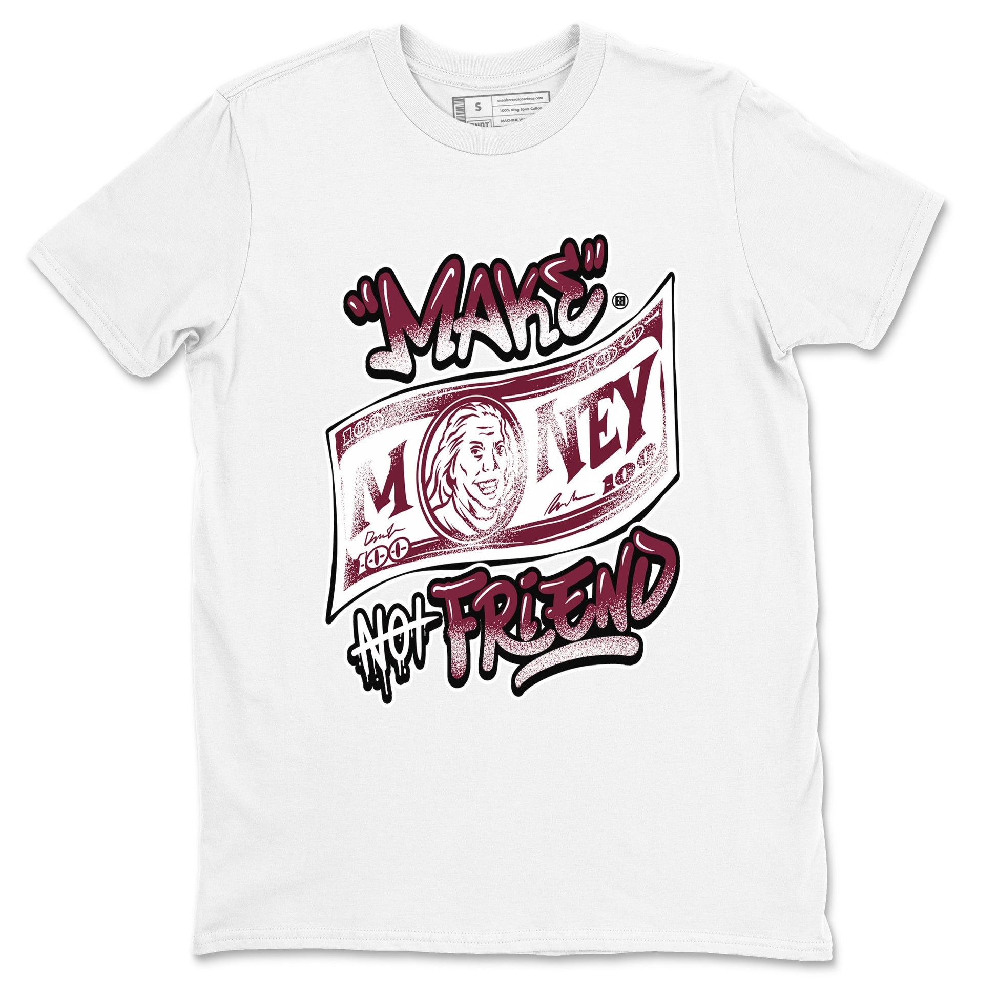Air Jordan 1 High OG Metallic Burgundy shirts to match jordans Make Money Not Friends sneaker match tees Air Jordan 1 Metallic Burgundy SNRT Sneaker Tees streetwear brand White 2 unisex cotton tee