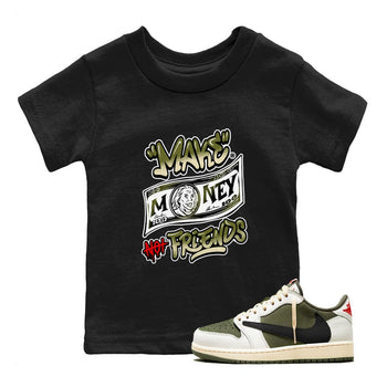 1s Travis Scott Medium Olive shirts to match jordans Make Money Not Friends sneaker match tees Air Jordan 1 Travis Scott Medium Olive SNRT Sneaker Tees streetwear brand Baby and Youth Black 1 cotton tee