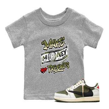 1s Travis Scott Medium Olive shirts to match jordans Make Money Not Friends sneaker match tees Air Jordan 1 Travis Scott Medium Olive SNRT Sneaker Tees streetwear brand Baby and Youth Heather Grey 1 cotton tee