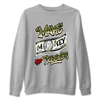 1s Travis Scott Medium Olive shirts to match jordans Make Money Not Friends sneaker match tees Air Jordan 1 Travis Scott Medium Olive SNRT Sneaker Tees streetwear brand Heather Grey 2 unisex cotton tee