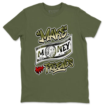 1s Travis Scott Medium Olive shirts to match jordans Make Money Not Friends sneaker match tees Air Jordan 1 Travis Scott Medium Olive SNRT Sneaker Tees streetwear brand Military Green 2 unisex cotton tee