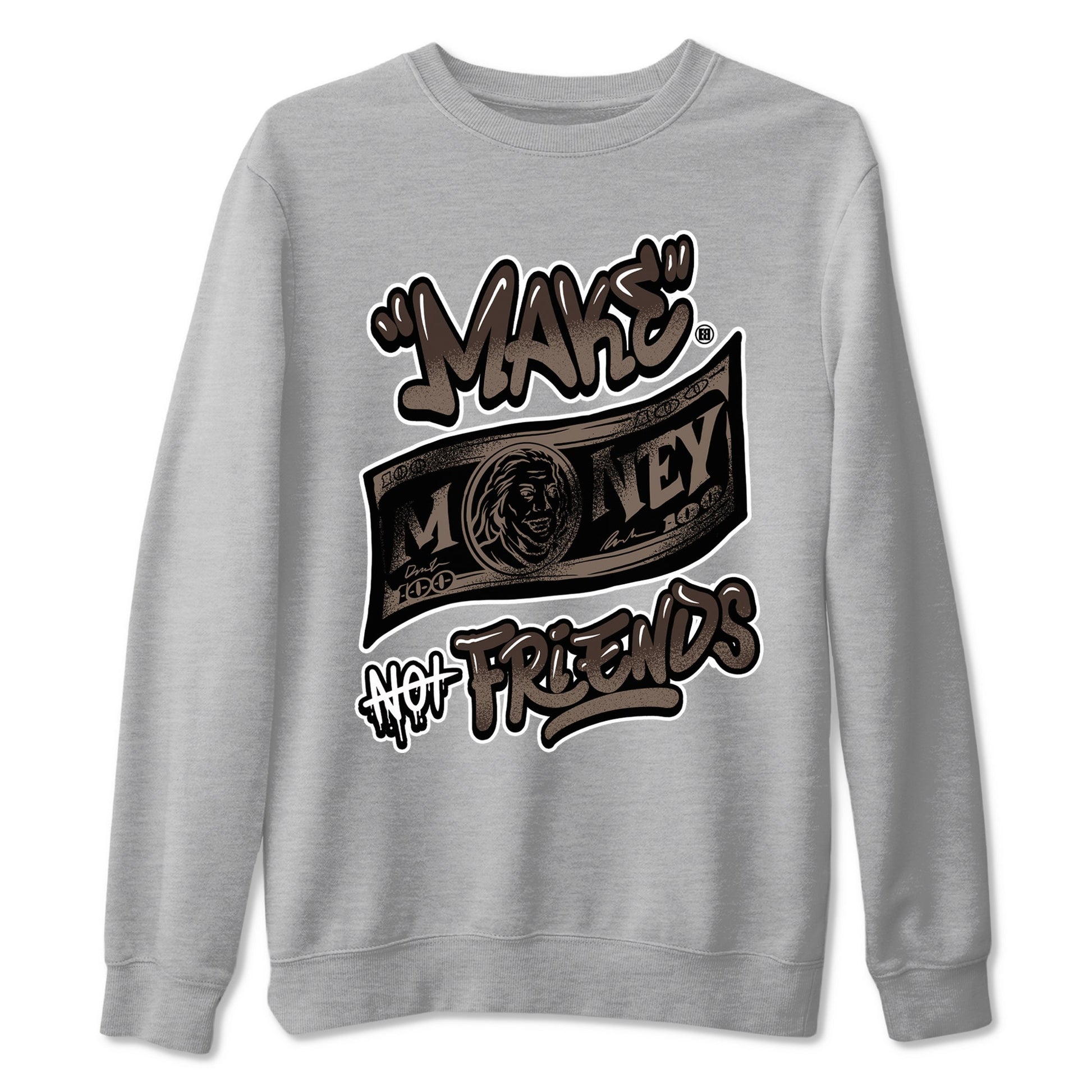 AJ1 Travis Scott Velvet Brown and Dark Mocha shirts to match jordans Make Money Not Friends sneaker match tees 1s Travis Scott Velvet Brown match shoes to clothes SNRT Sneaker Tees unisex cotton Heather Grey 2 shirts