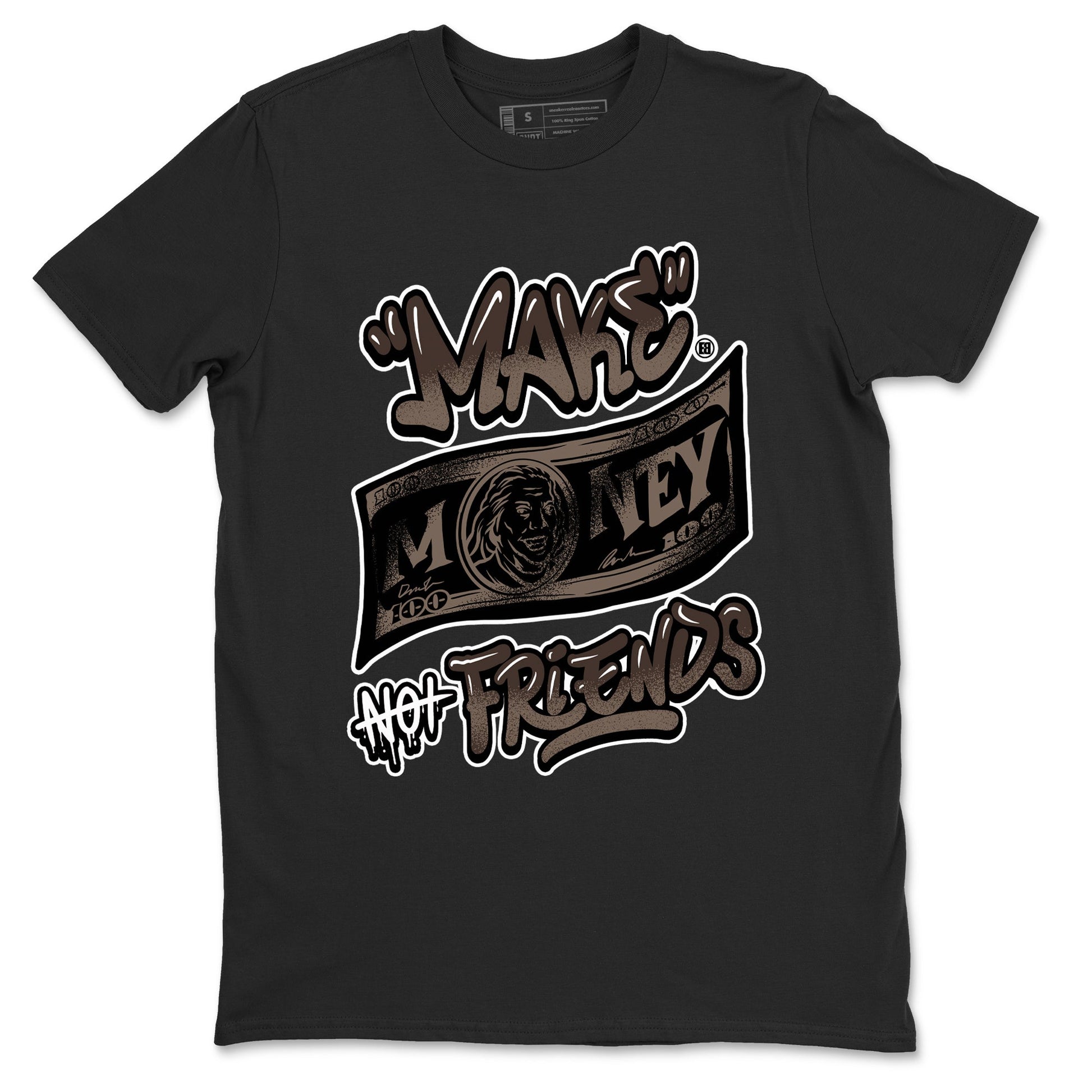 AJ1 Travis Scott Velvet Brown and Dark Mocha shirts to match jordans Make Money Not Friends sneaker match tees 1s Travis Scott Velvet Brown match shoes to clothes SNRT Sneaker Tees unisex cotton Black 2 shirts