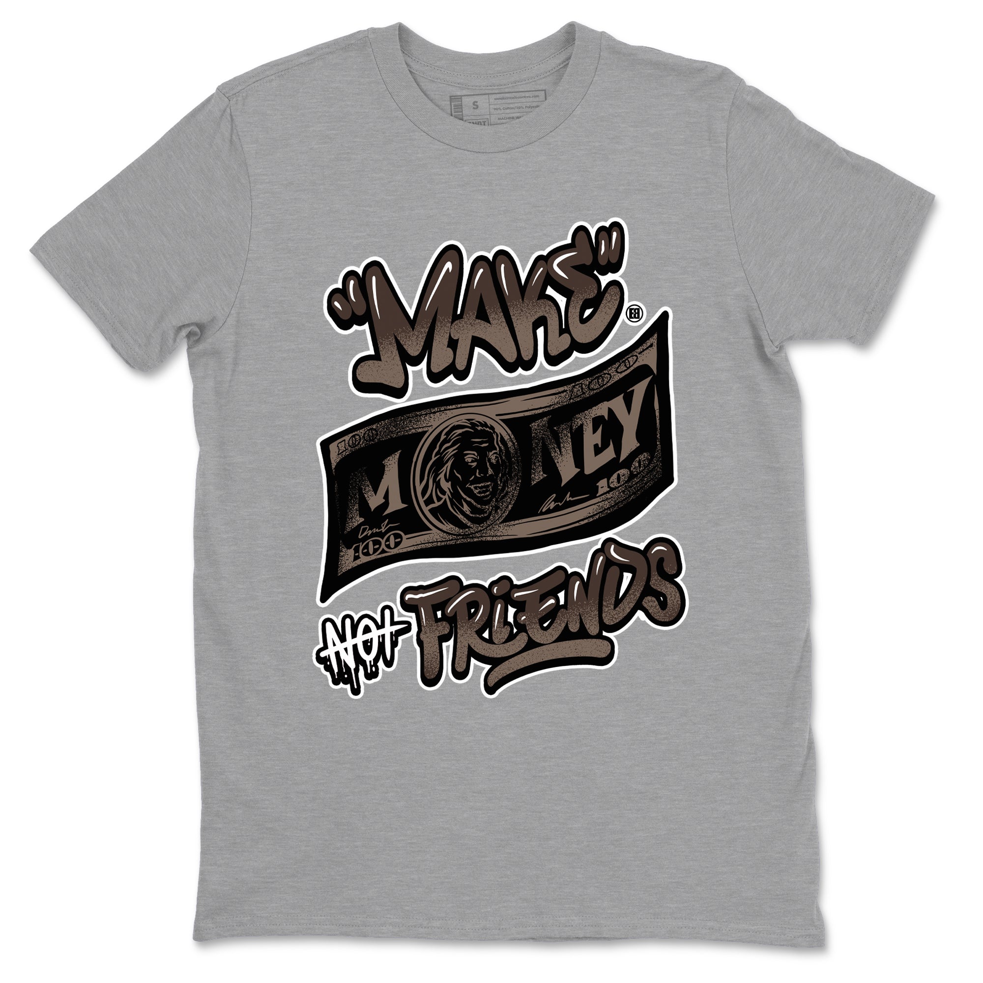 AJ1 Travis Scott Velvet Brown and Dark Mocha shirts to match jordans Make Money Not Friends sneaker match tees 1s Travis Scott Velvet Brown match shoes to clothes SNRT Sneaker Tees unisex cotton Heather Grey 2 shirts