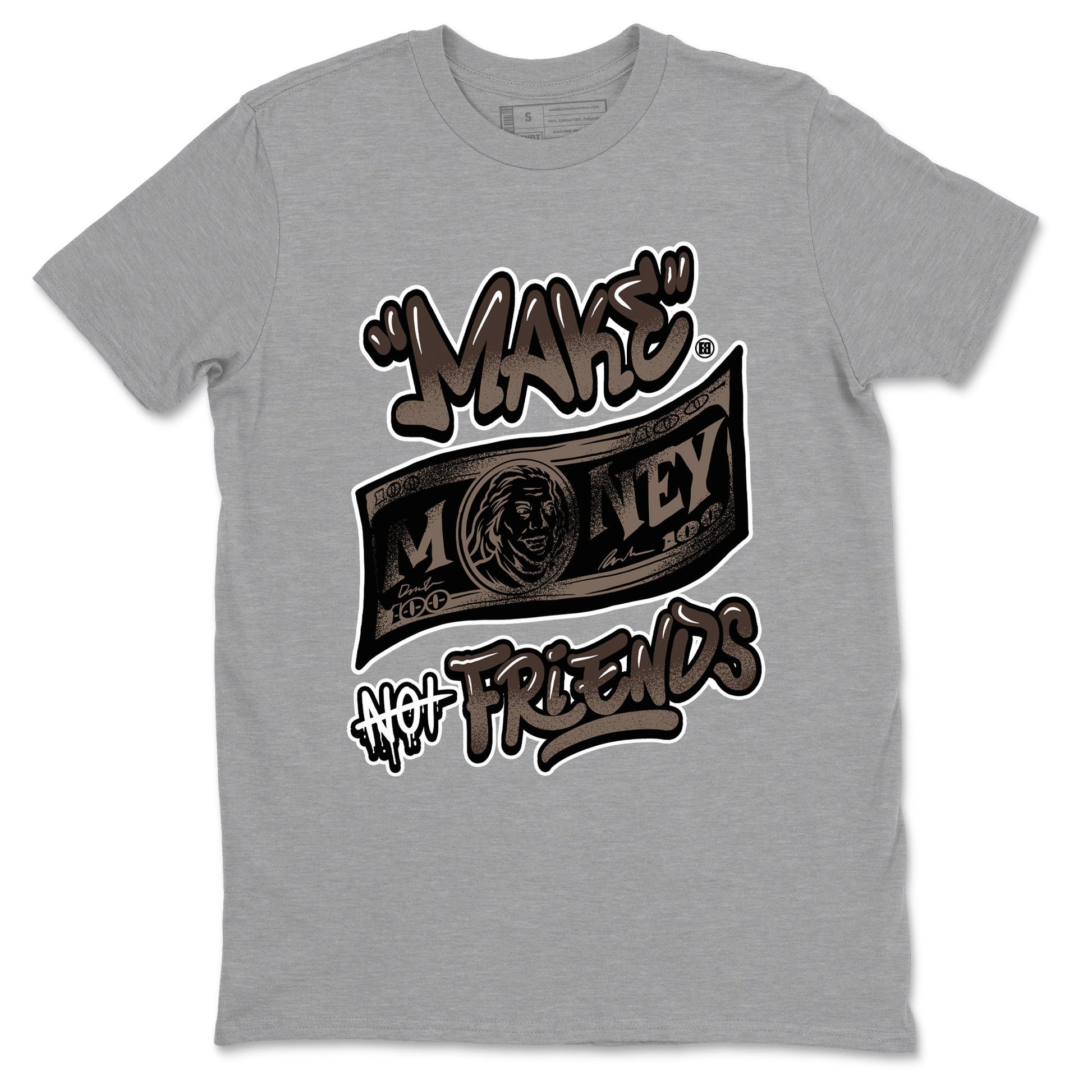 AJ1 Travis Scott Velvet Brown and Dark Mocha shirts to match jordans Make Money Not Friends sneaker match tees 1s Travis Scott Velvet Brown match shoes to clothes SNRT Sneaker Tees unisex cotton Heather Grey 2 shirts