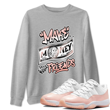 11s Legend Pink shirt to match jordans Make Money Not Friends sneaker tees Air Jordan 11 Legend Pink SNRT Sneaker Release Tees unisex cotton Heather Grey 1 crew neck shirt