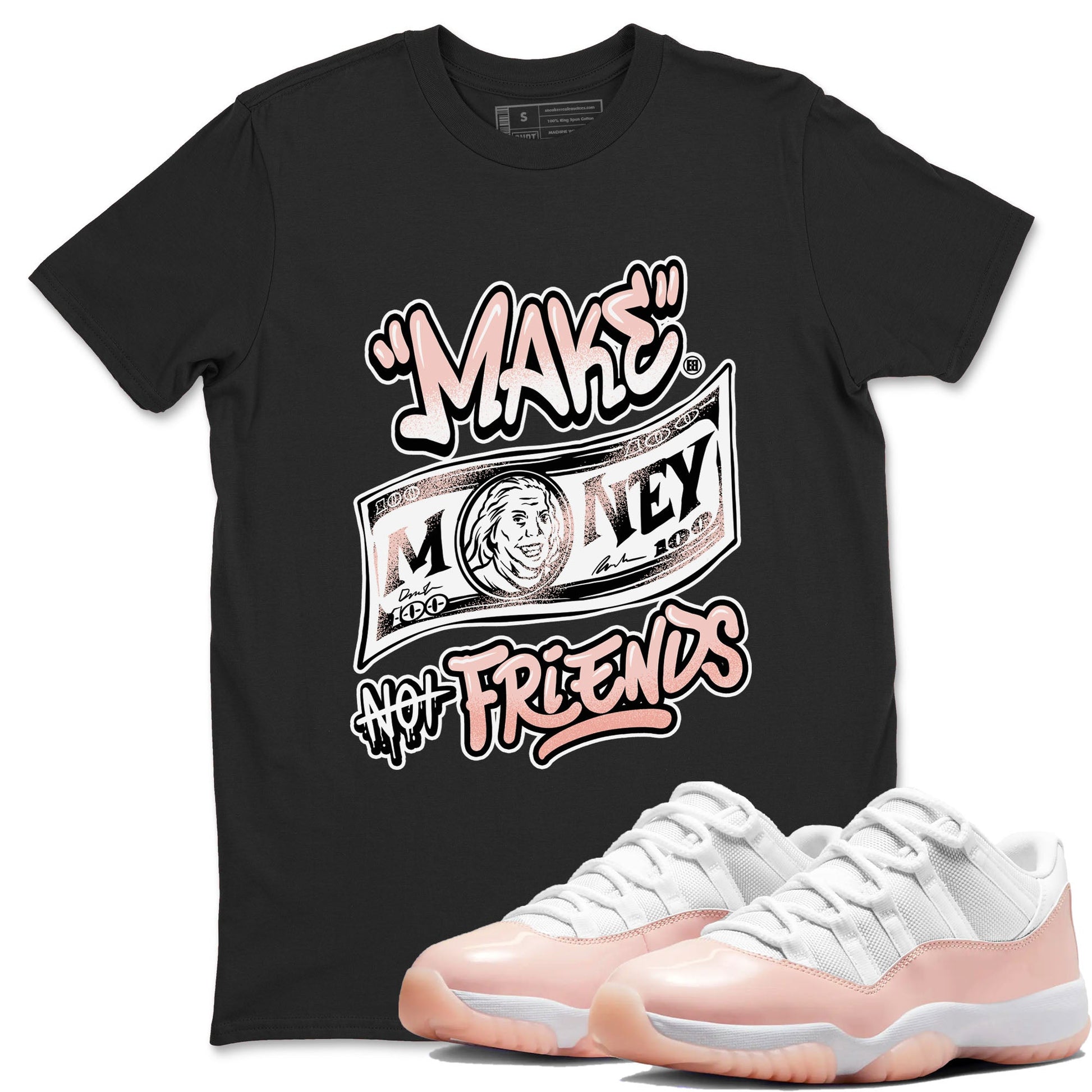 11s Legend Pink shirt to match jordans Make Money Not Friends sneaker tees Air Jordan 11 Legend Pink SNRT Sneaker Release Tees unisex cotton Black 1 crew neck shirt