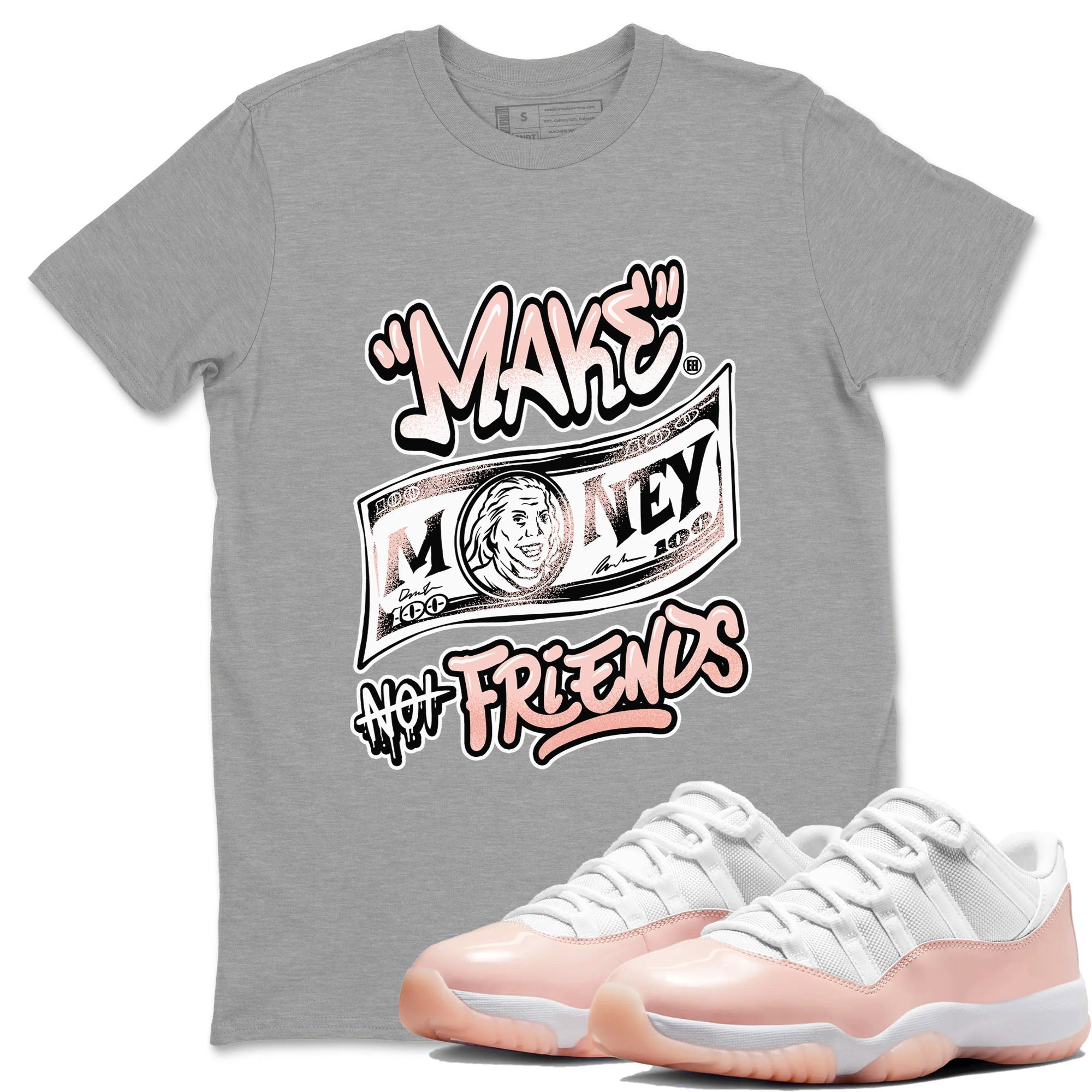 11s Legend Pink shirt to match jordans Make Money Not Friends sneaker tees Air Jordan 11 Legend Pink SNRT Sneaker Release Tees unisex cotton Heather Grey 1 crew neck shirt