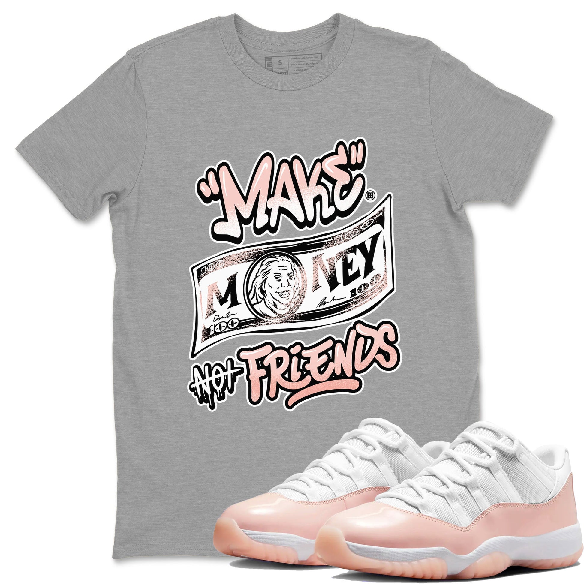 11s Legend Pink shirt to match jordans Make Money Not Friends sneaker tees Air Jordan 11 Legend Pink SNRT Sneaker Release Tees unisex cotton Heather Grey 1 crew neck shirt