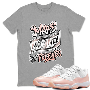11s Legend Pink shirt to match jordans Make Money Not Friends sneaker tees Air Jordan 11 Legend Pink SNRT Sneaker Release Tees unisex cotton Heather Grey 1 crew neck shirt