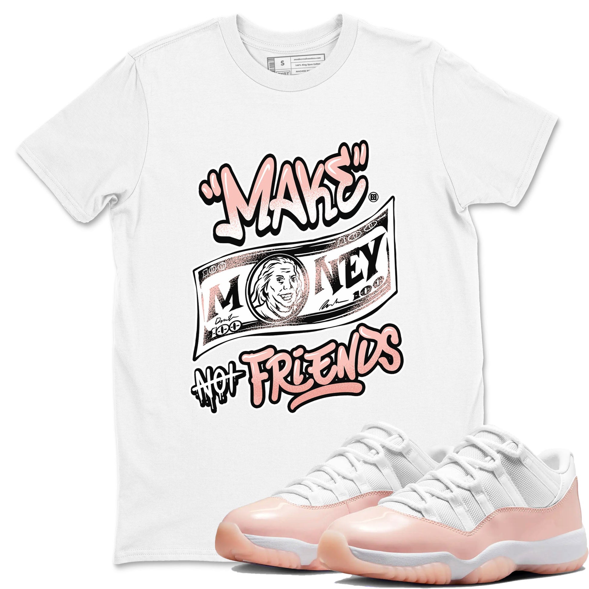 11s Legend Pink shirt to match jordans Make Money Not Friends sneaker tees Air Jordan 11 Legend Pink SNRT Sneaker Release Tees unisex cotton White 1 crew neck shirt