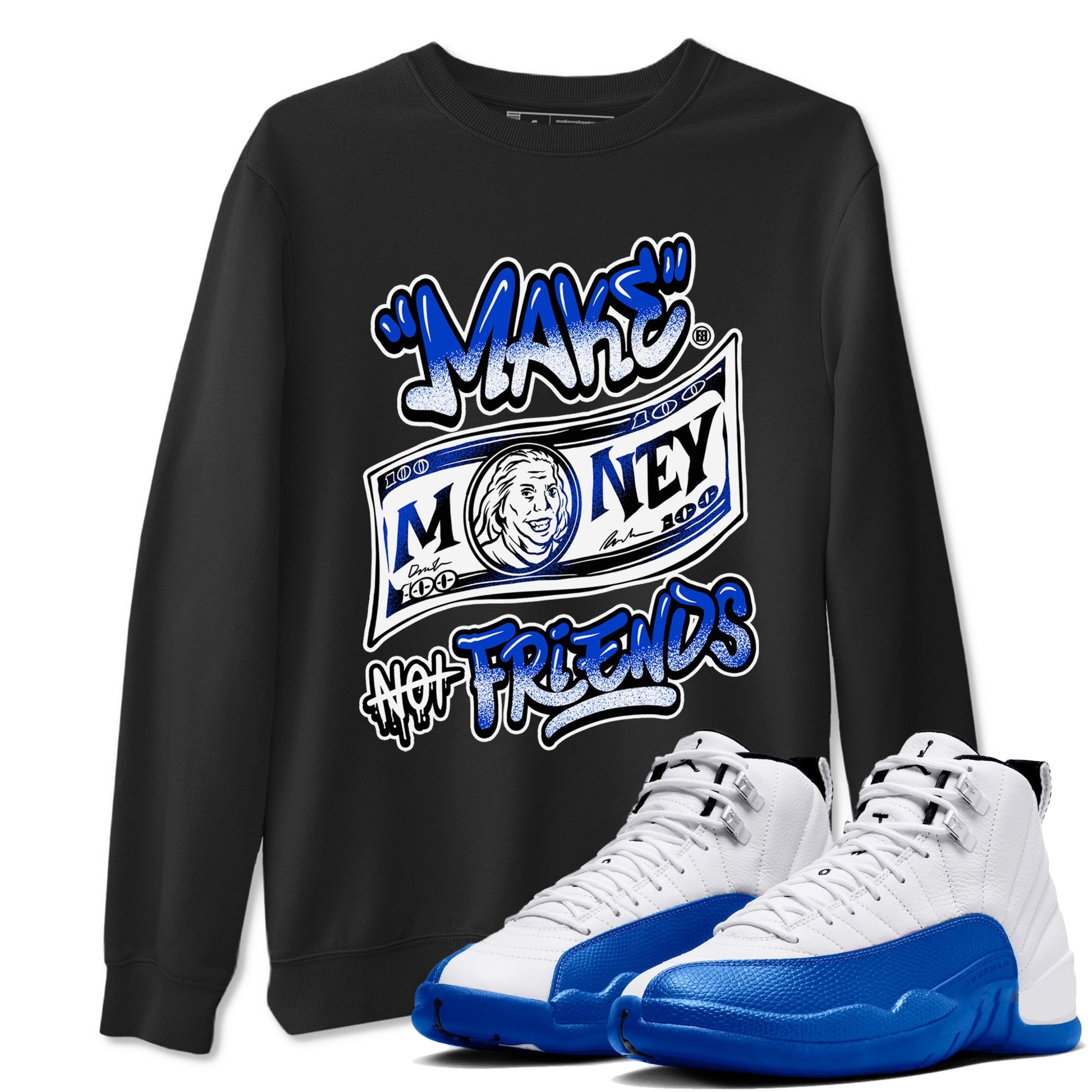 12s Blueberry shirts to match jordans Make Money Not Friends sneaker match tees Air Jordan 12 Blueberry SNRT Sneaker Release Tees unisex cotton Black 1 crew neck shirts