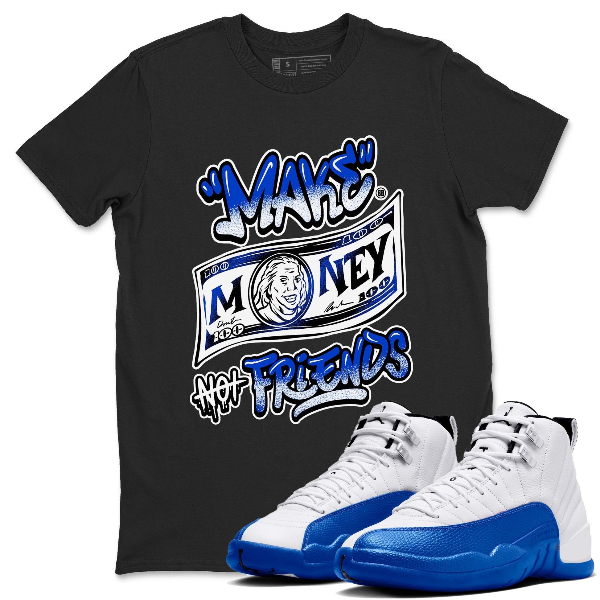 12s Blueberry shirts to match jordans Make Money Not Friends sneaker match tees Air Jordan 12 Blueberry SNRT Sneaker Release Tees unisex cotton Black 1 crew neck shirts