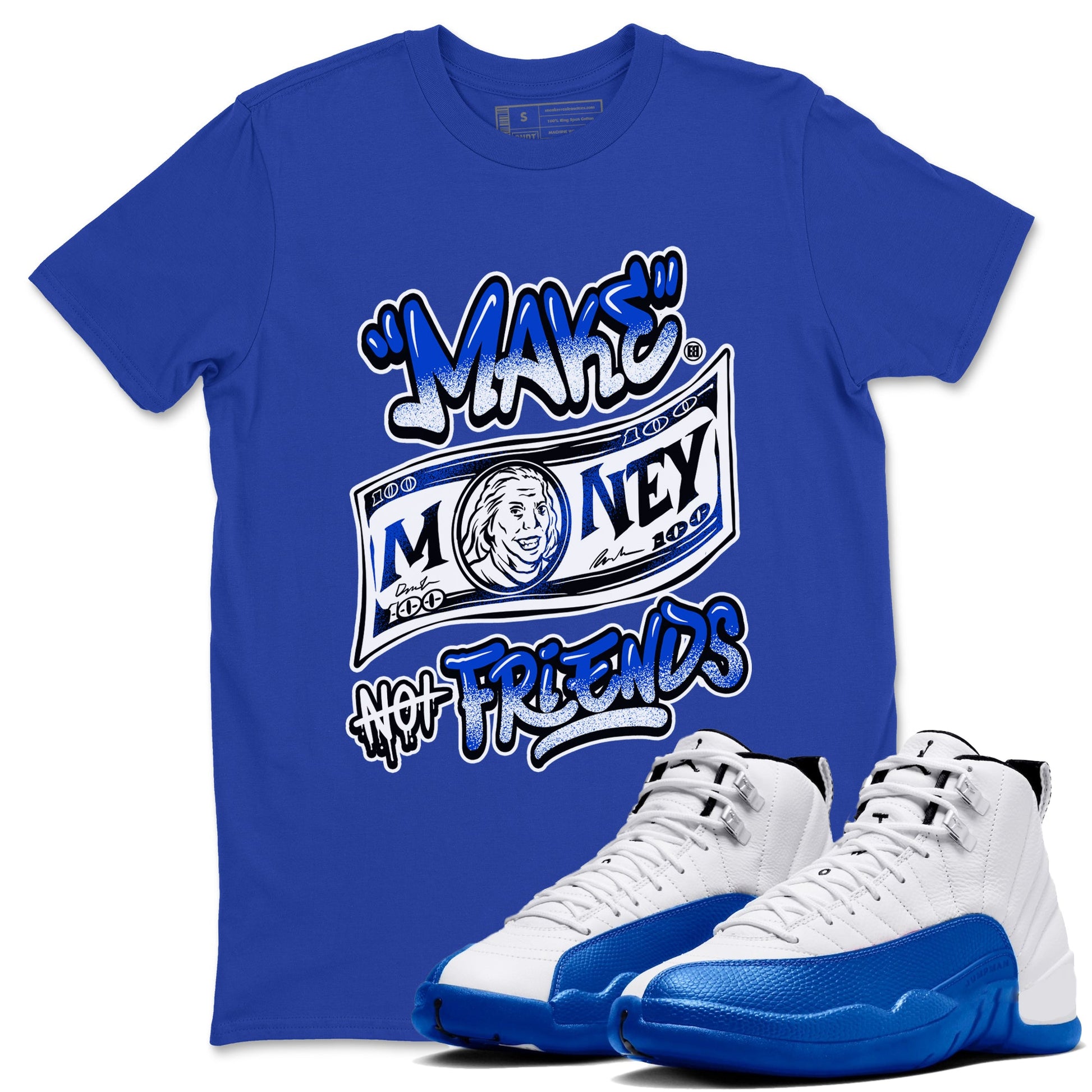 12s Blueberry shirts to match jordans Make Money Not Friends sneaker match tees Air Jordan 12 Blueberry SNRT Sneaker Release Tees unisex cotton Royal Blue 1 crew neck shirts