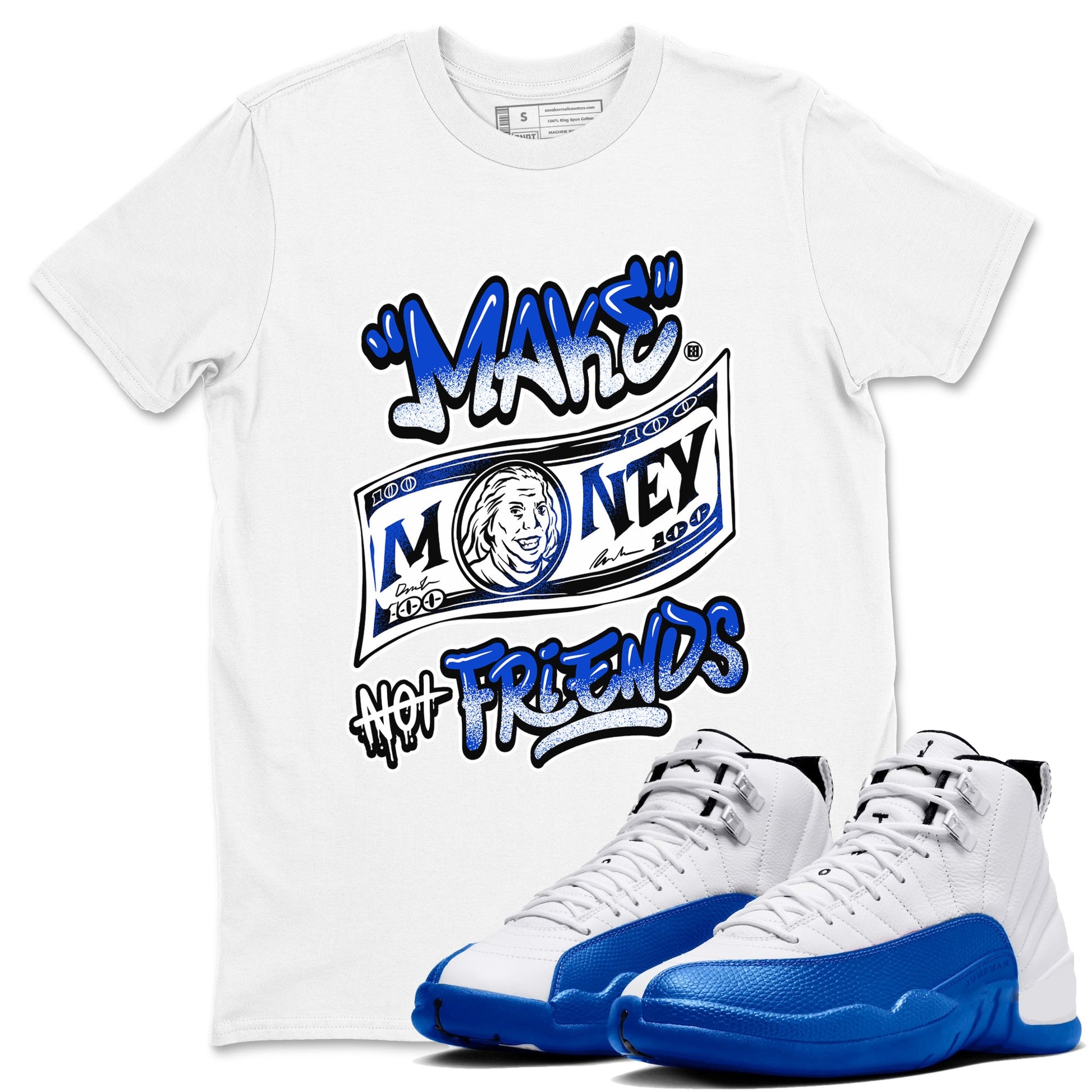 12s Blueberry shirts to match jordans Make Money Not Friends sneaker match tees Air Jordan 12 Blueberry SNRT Sneaker Release Tees unisex cotton White 1 crew neck shirts