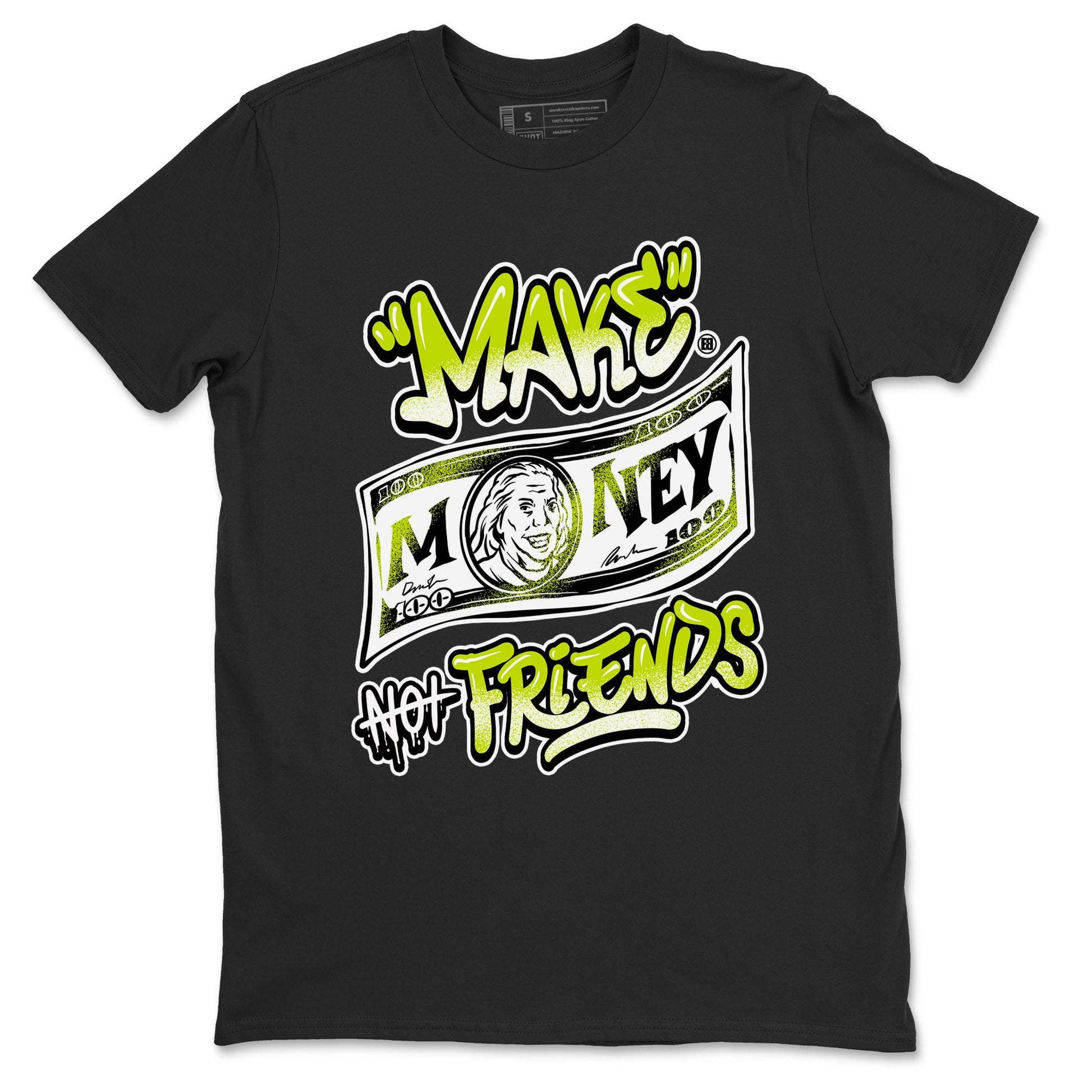 Jordan 13 Bright Cactus Shirts To Match Jordans Make Money Not Friends Sneaker Shirts 13s Bright Cactus SNRT Sneaker Release Tees Unisex Cotton Crew Neck Black 2 crew neck shirts