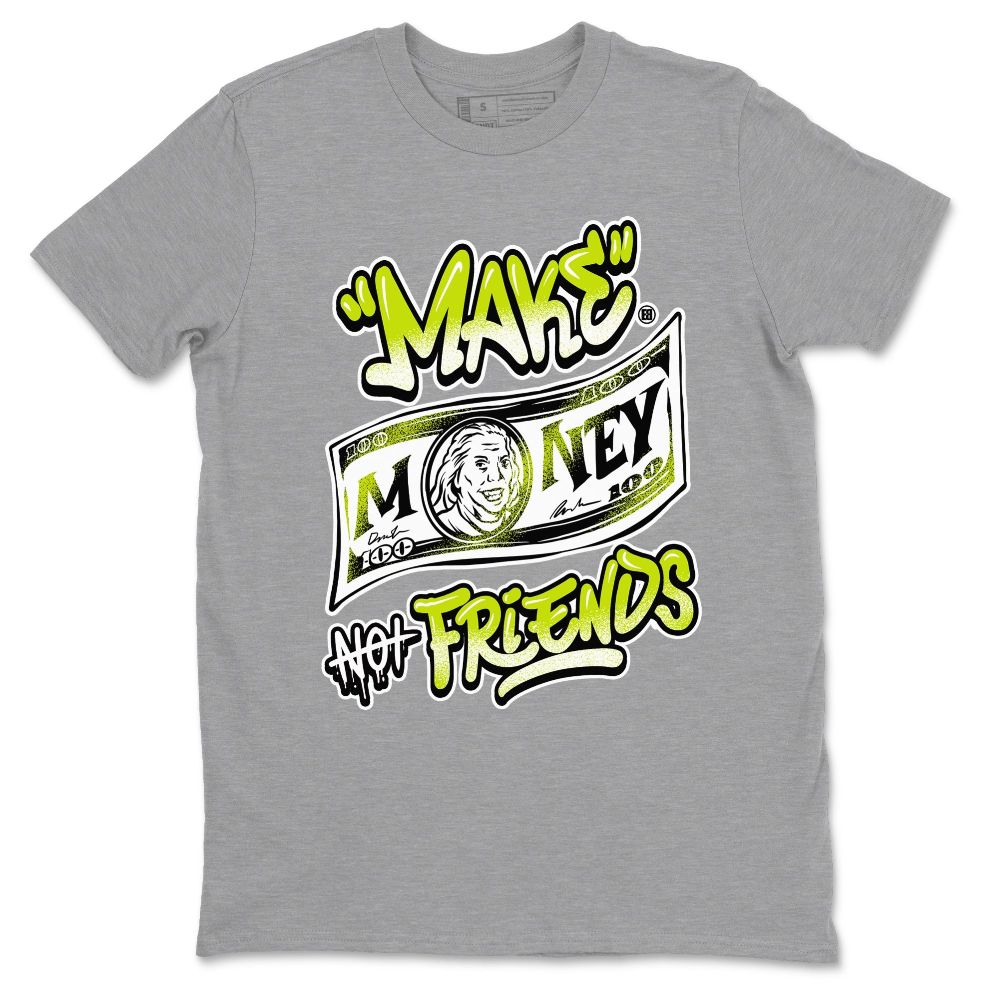 Jordan 13 Bright Cactus Shirts To Match Jordans Make Money Not Friends Sneaker Shirts 13s Bright Cactus SNRT Sneaker Release Tees Unisex Cotton Crew Neck Heather Grey 2 crew neck shirts