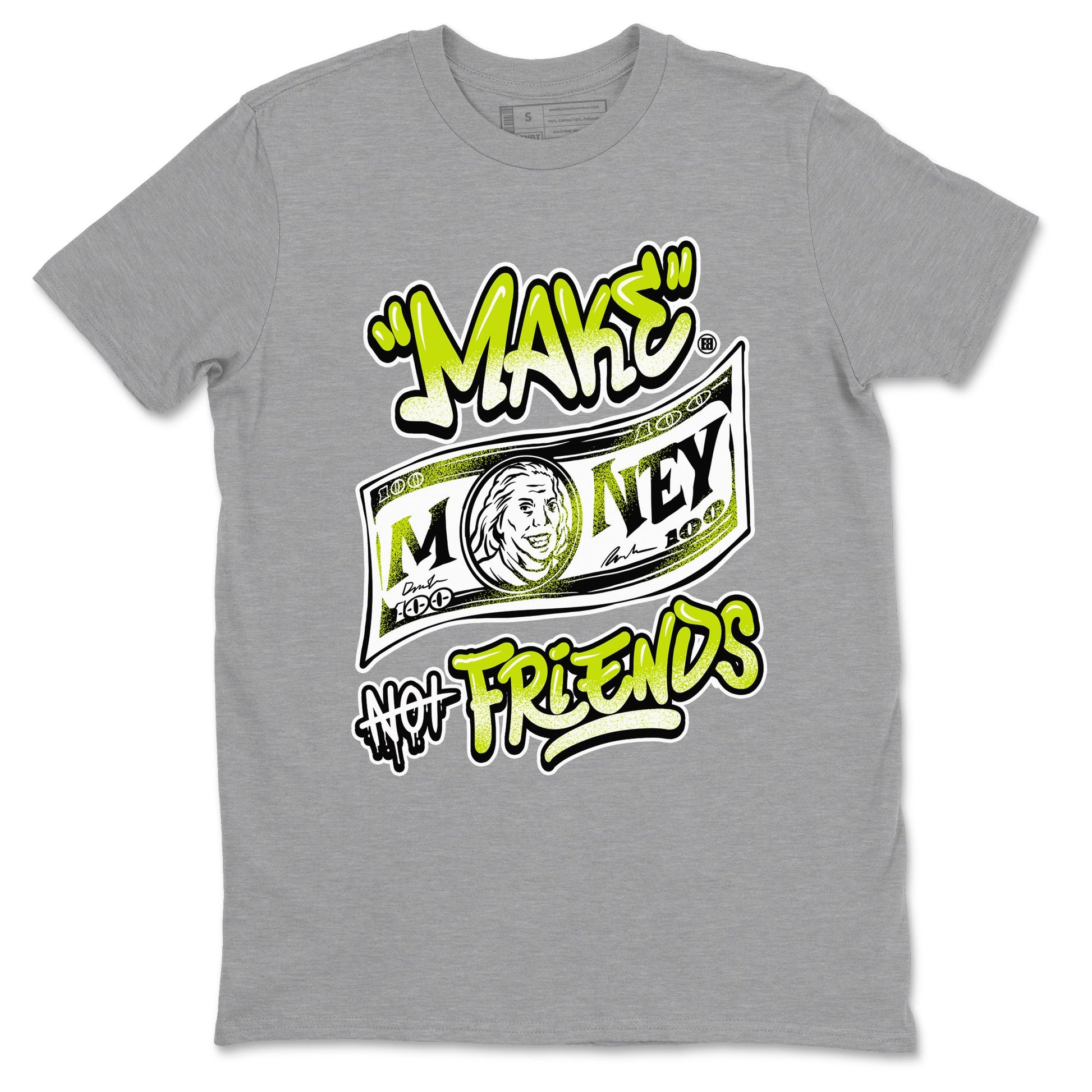 Jordan 13 Bright Cactus Shirts To Match Jordans Make Money Not Friends Sneaker Shirts 13s Bright Cactus SNRT Sneaker Release Tees Unisex Cotton Crew Neck Heather Grey 2 crew neck shirts
