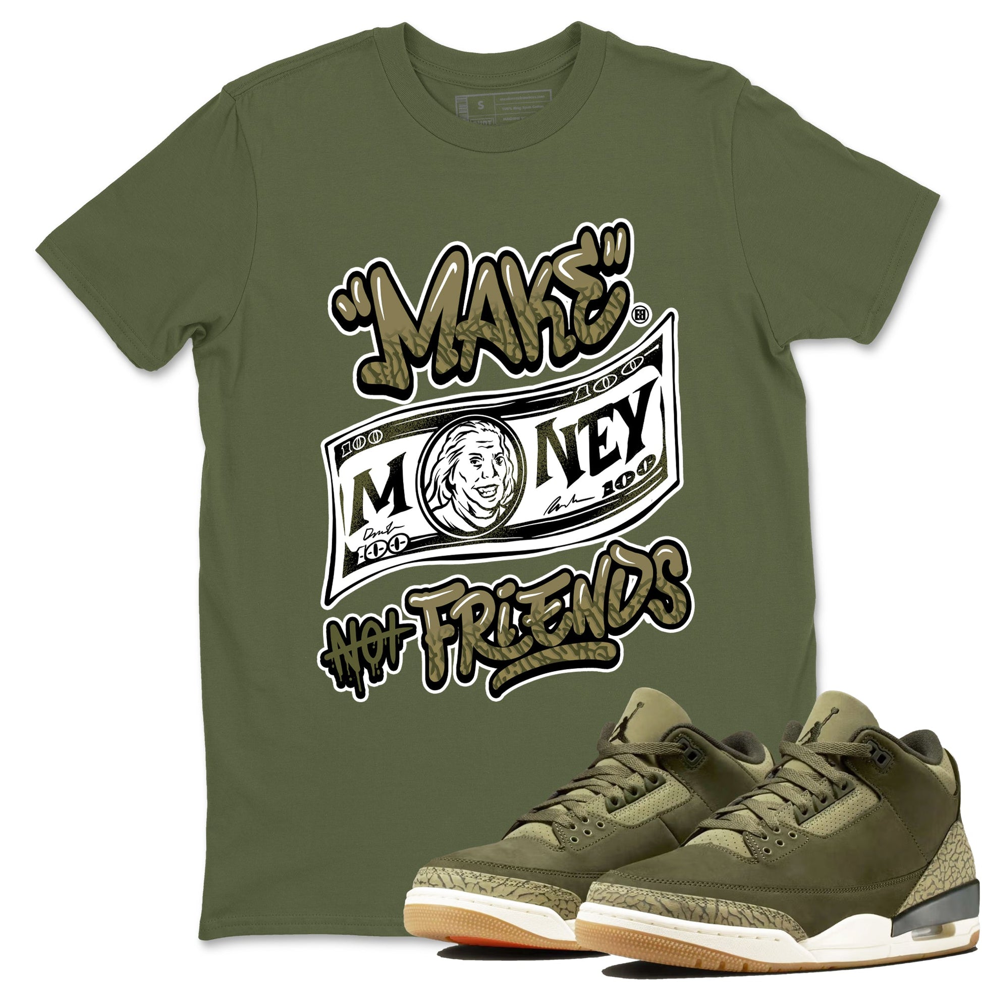 Sneaker Threads – Sneaker Threads To Match Air Jordan 3 Family Affair Shoes – Make Money Not Friends Tee Military Green 1