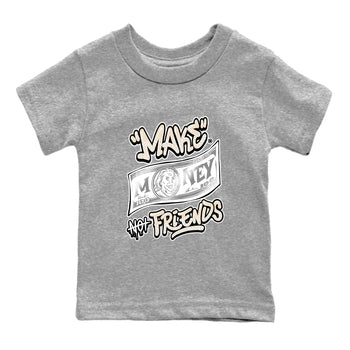 Make Money Not Friends baby and kids t-shirt crafted for little sneakerheads to shine with the Air Jordan 3 Pure Money sneakers, displayed in Heather Grey 2.