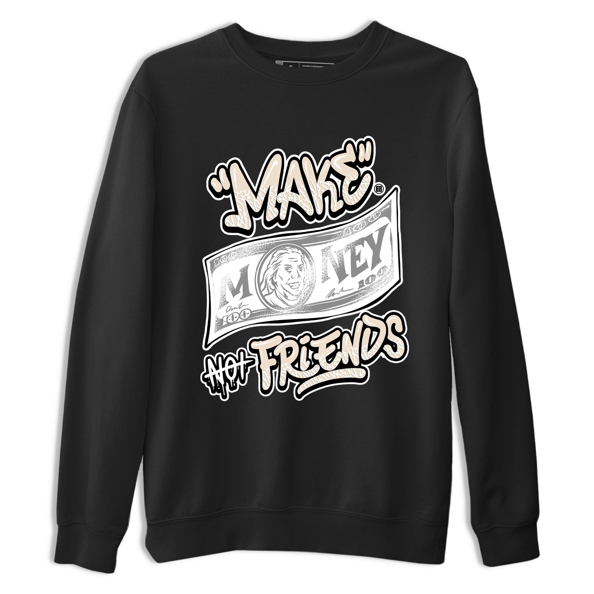 Make Money Not Friends sneaker match t-shirt styled to complete your fit with the Air Jordan 3 Pure Money sneakers, shown in Black 2.